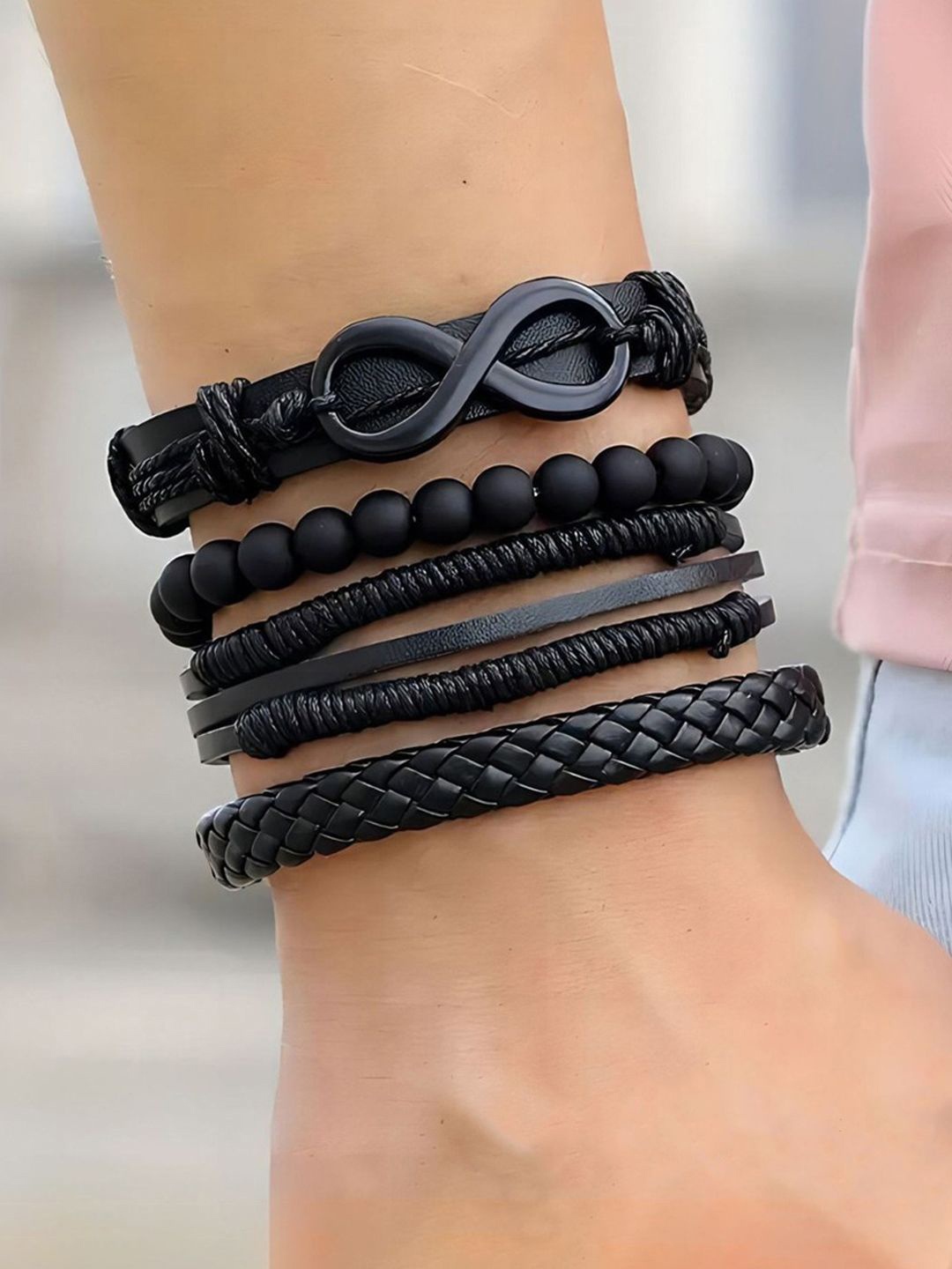 

Jewels Galaxy Men Set Of 4 Leather Bracelet, Black