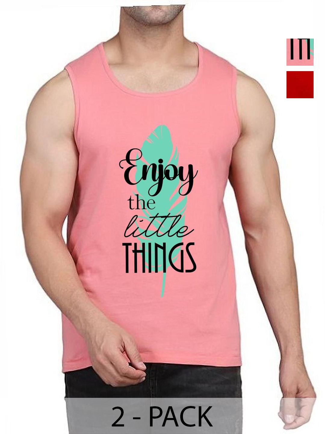 

WOOSTRO Men Pack Of 2 Typography Printed Round Neck Cotton Slim Fit T-shirts, Peach