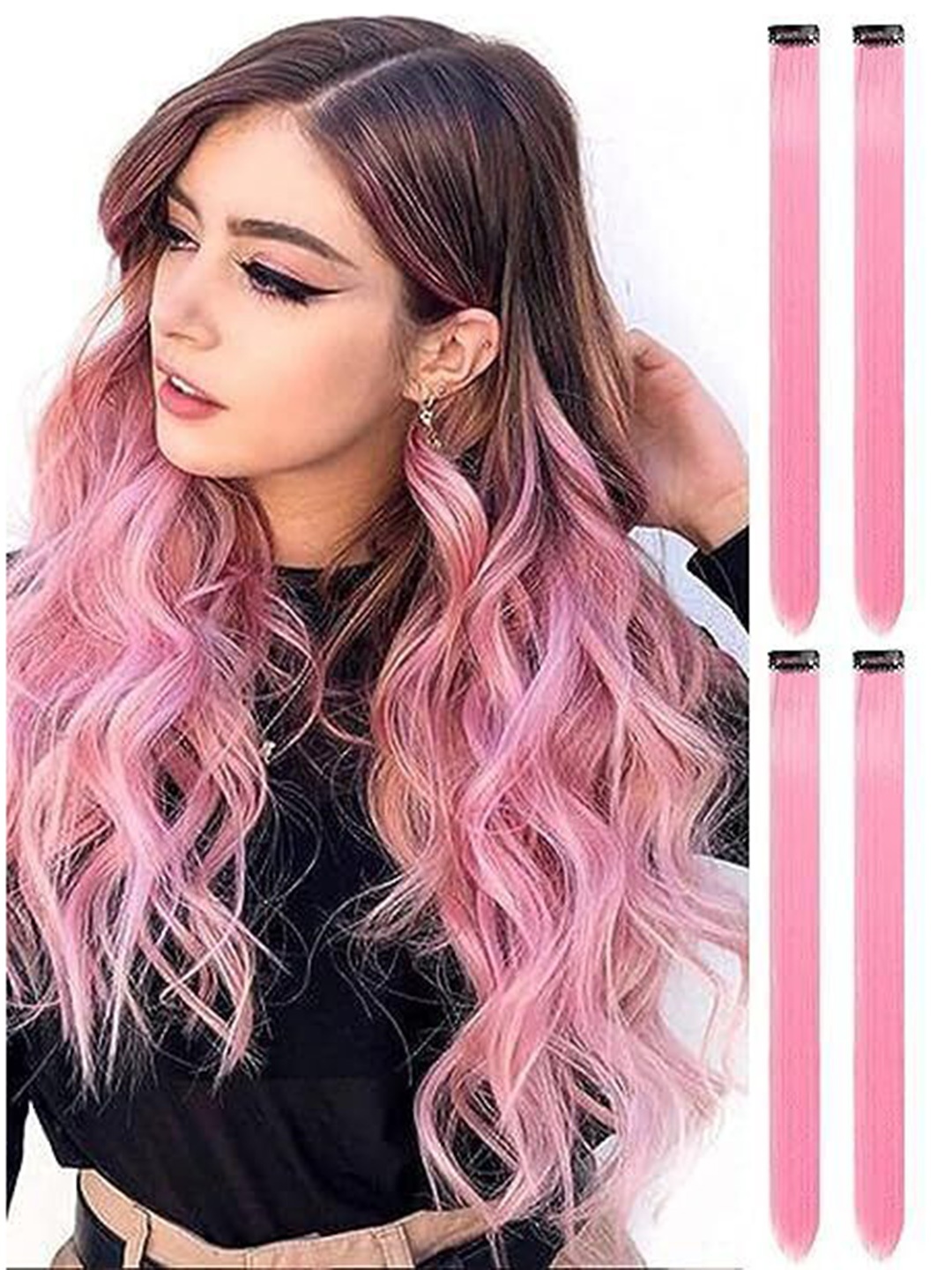 

vister Wavy Clip-In Hair Extension - 22 Inch - Pink