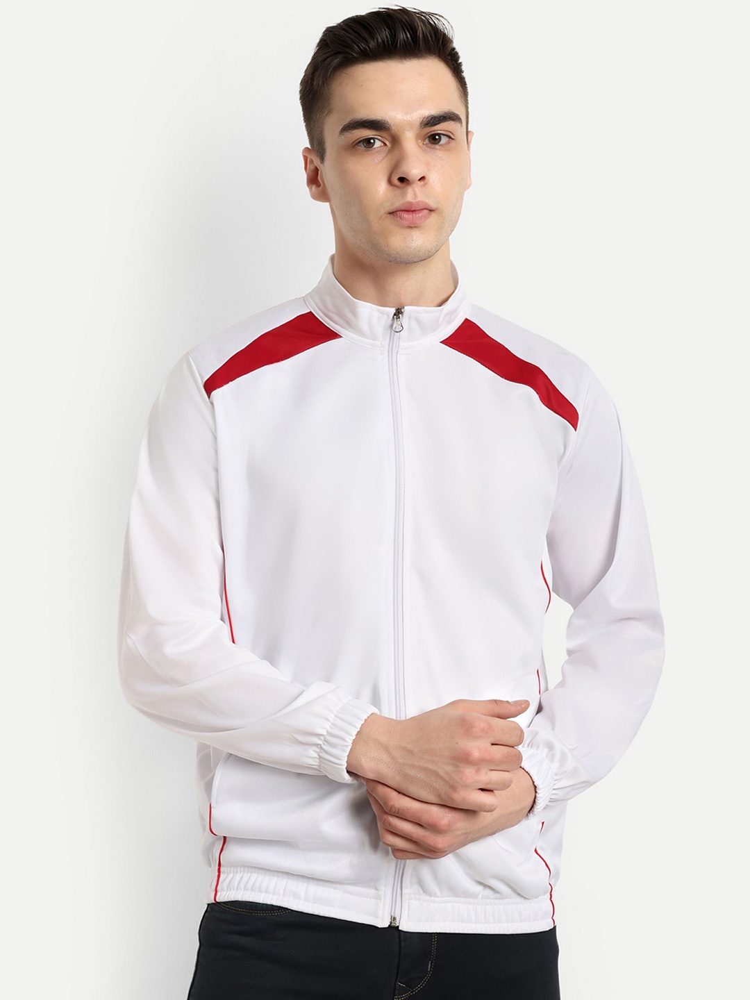 

ESTRO Men Mock Collar Solid Sports Lightweight Bomber Jacket, White