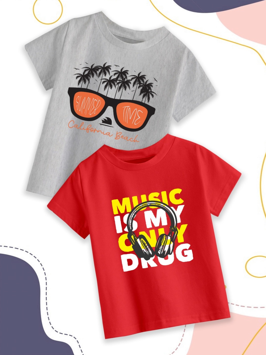 

Provogue Boys Pack Of 2 Graphic Printed Round Neck Cotton T-shirts, Grey