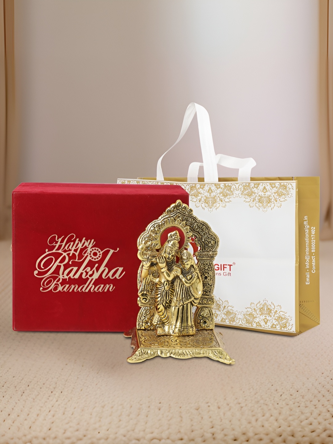 

INTERNATIONAL GIFT Gold-Toned Radha Krishna Religious Idol Showpiece