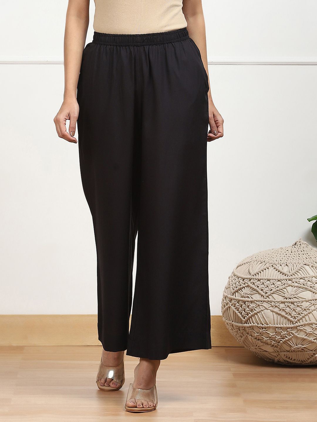 

Biba Women Knitted Flared Palazzos, Black