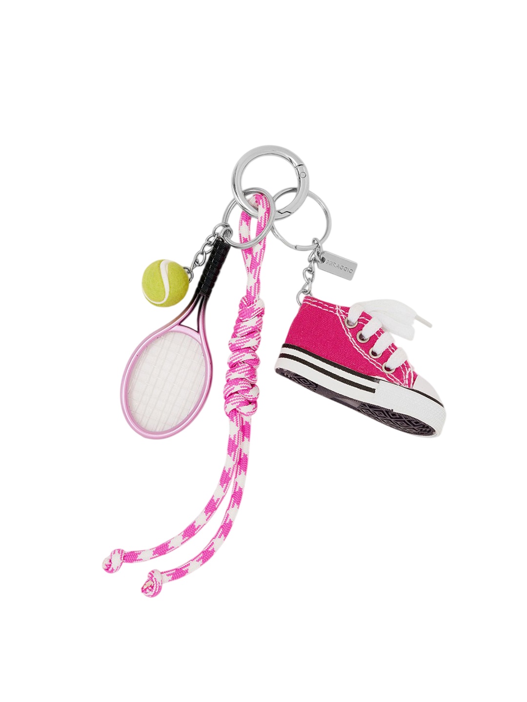 

MIRAGGIO Pink & White Embellished Tennis Fan Handbag Charm