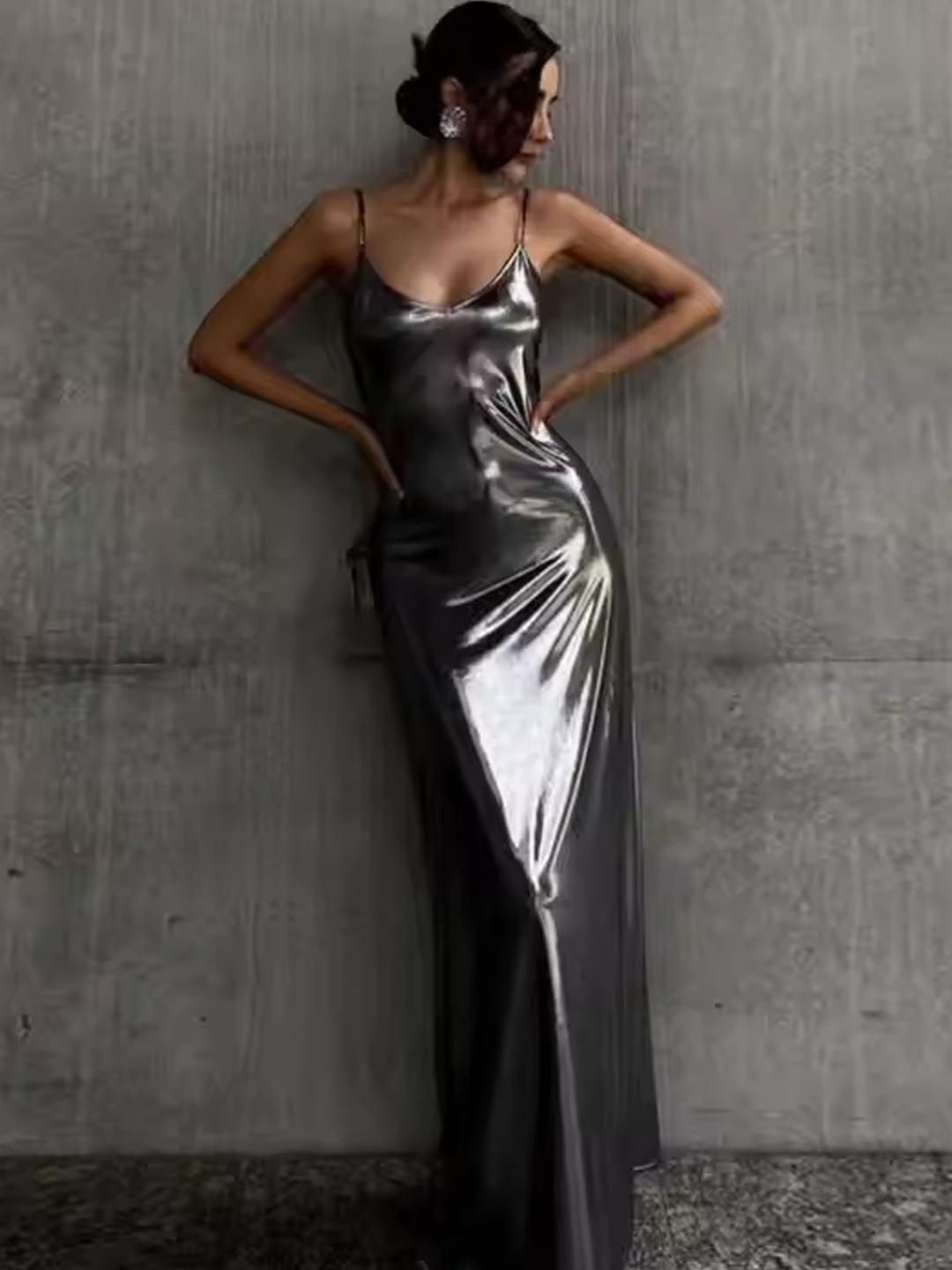 

StyleCast Women Shoulder Straps Maxi Dress, Silver