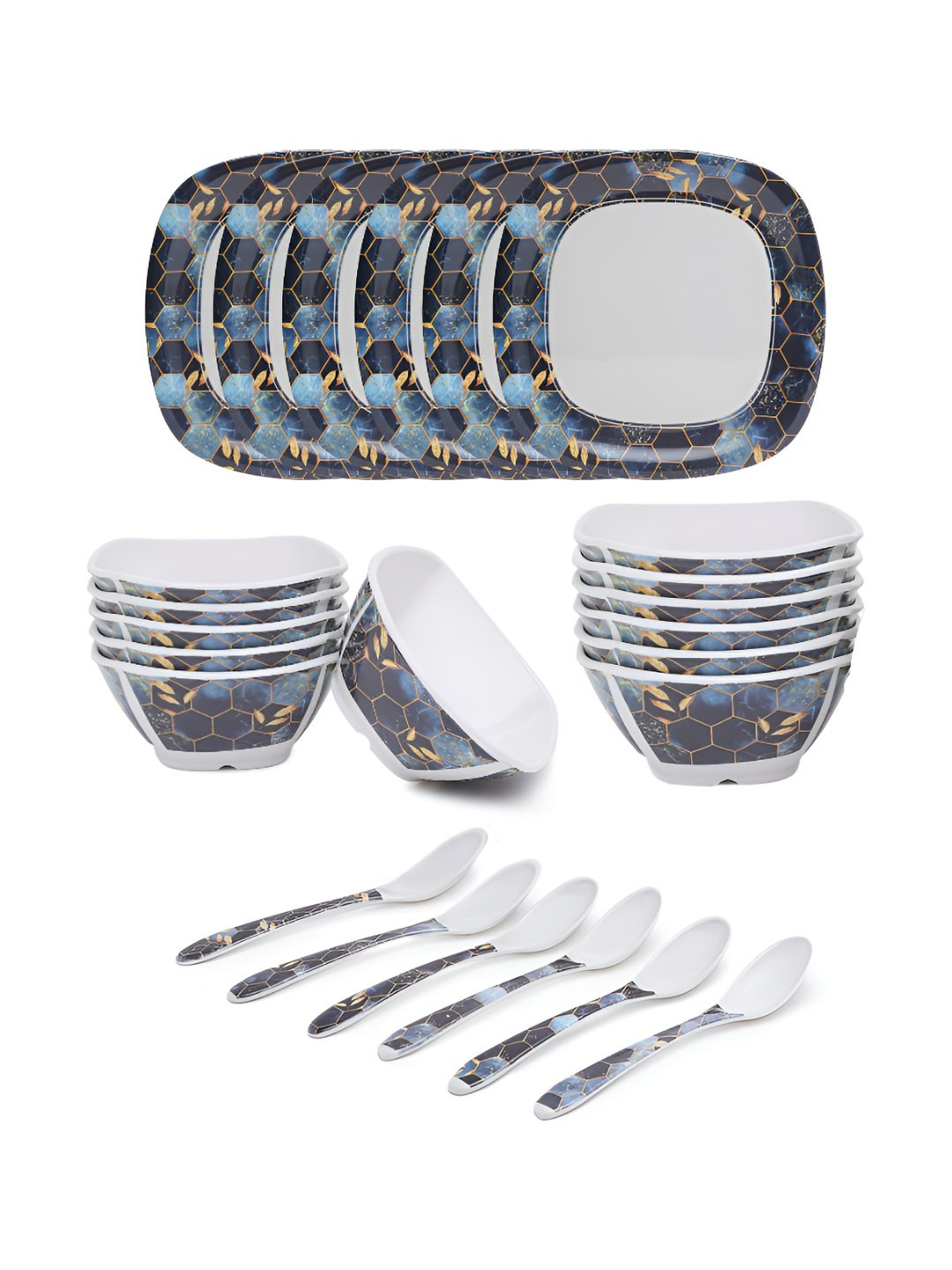 

Bataniya Multicoloured 2025 24 Pieces Melamine Dishwasher and Microwave Safe Dinner Set of, Multi