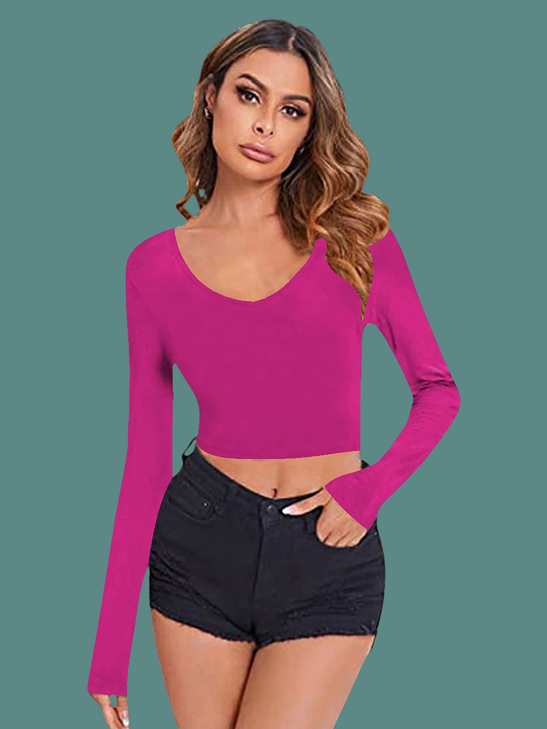 

Dream Beauty Fashion Women V-Neck Fitted Crop Top, Pink