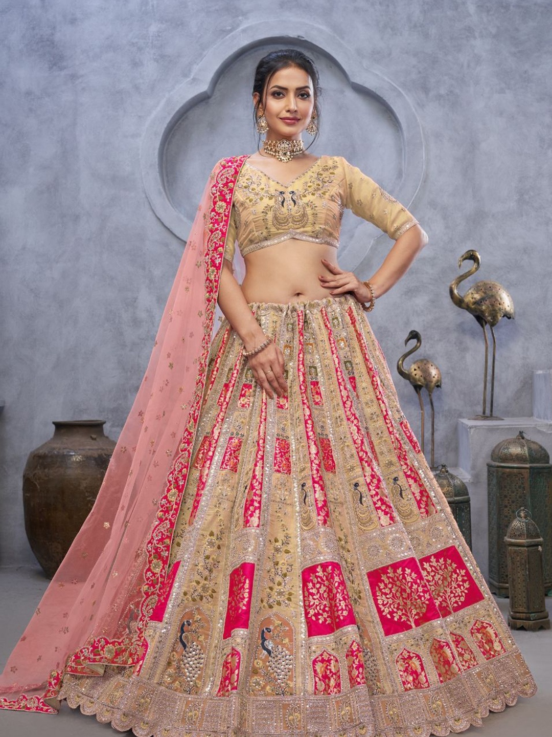 

Fusionic Embroidered Sequinned Semi-Stitched Lehenga & Unstitched Blouse With Dupatta, Pink