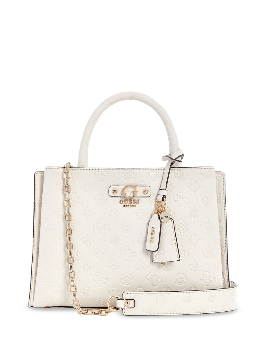 

GUESS Printed PU Structured Shoulder Bag with Quilted, Off white