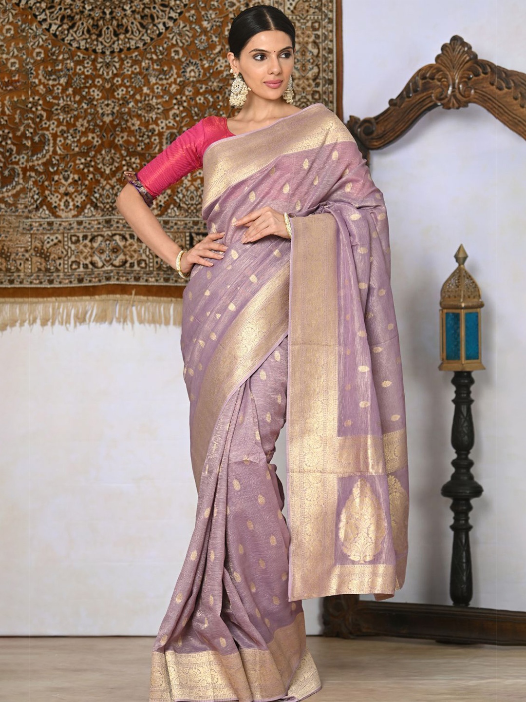 

NITARAA Woven Design Zari Organza Saree, Purple