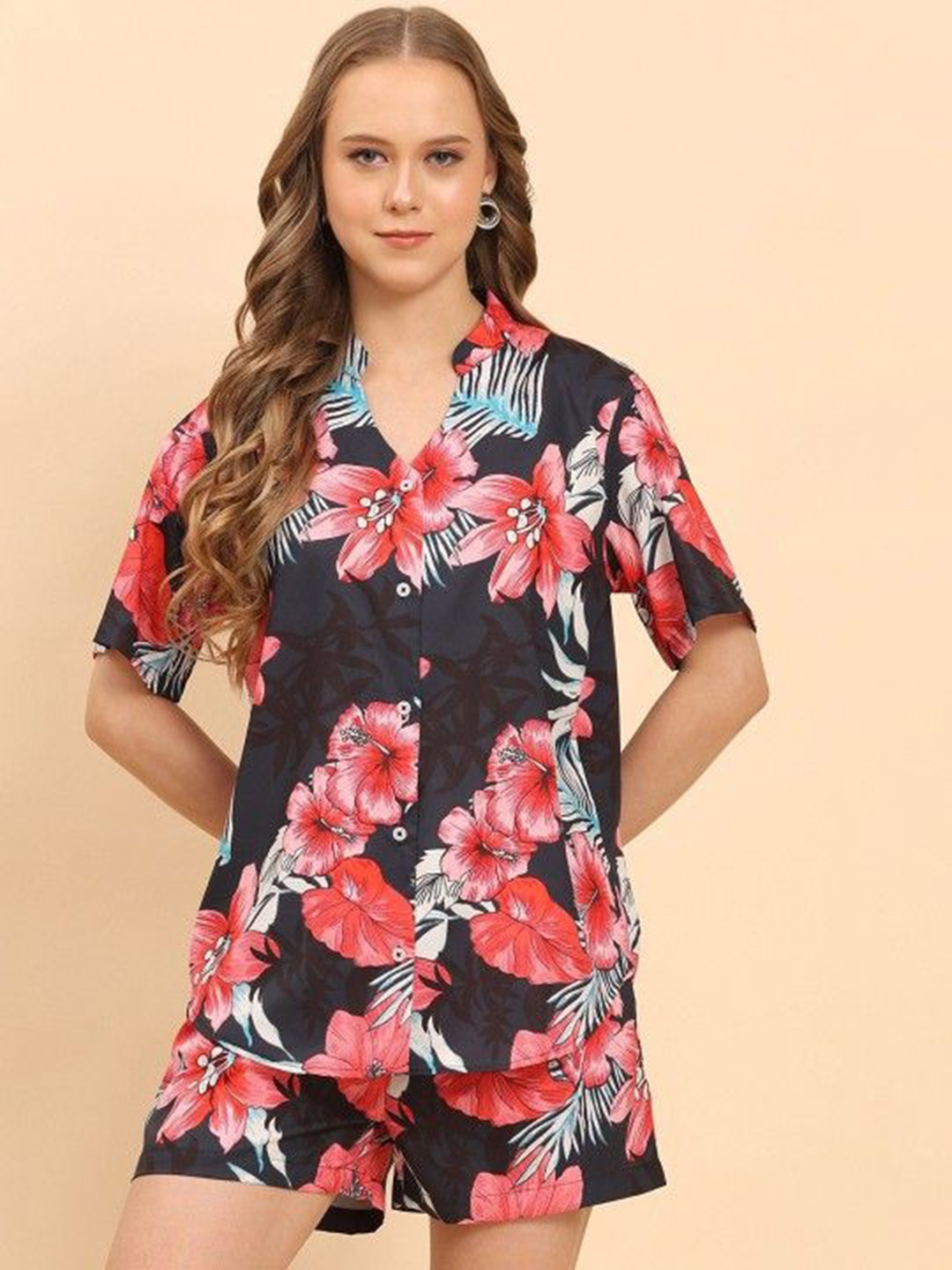 

all about you Printed Shirt & Shorts Co-Ords, Red