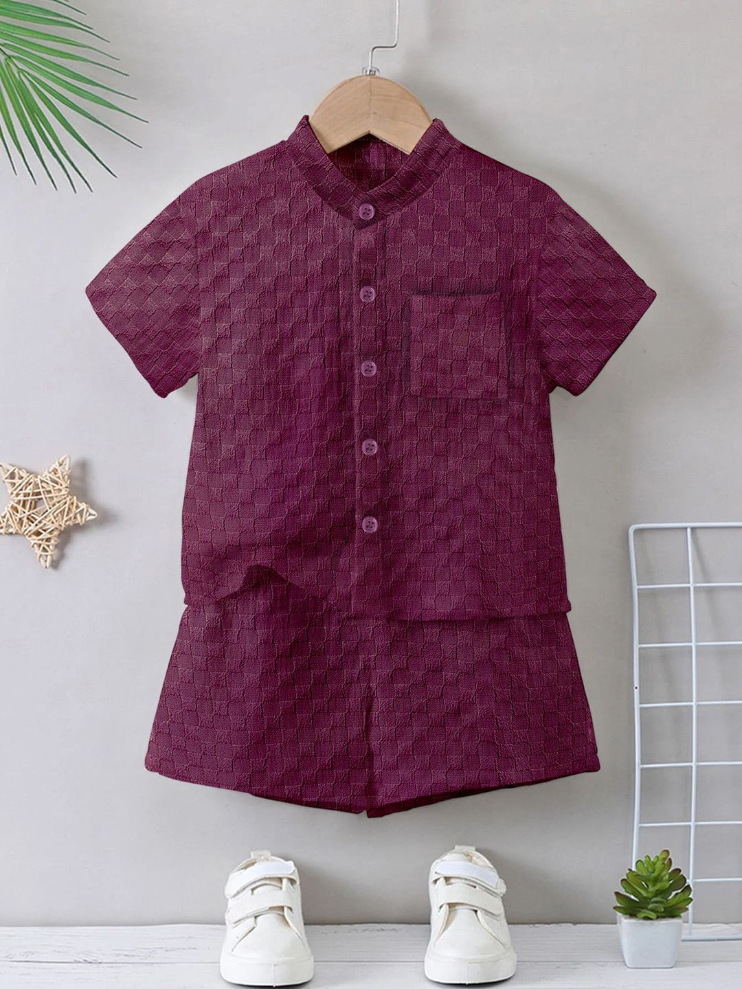 

YK Boys Shirt with Shorts, Maroon