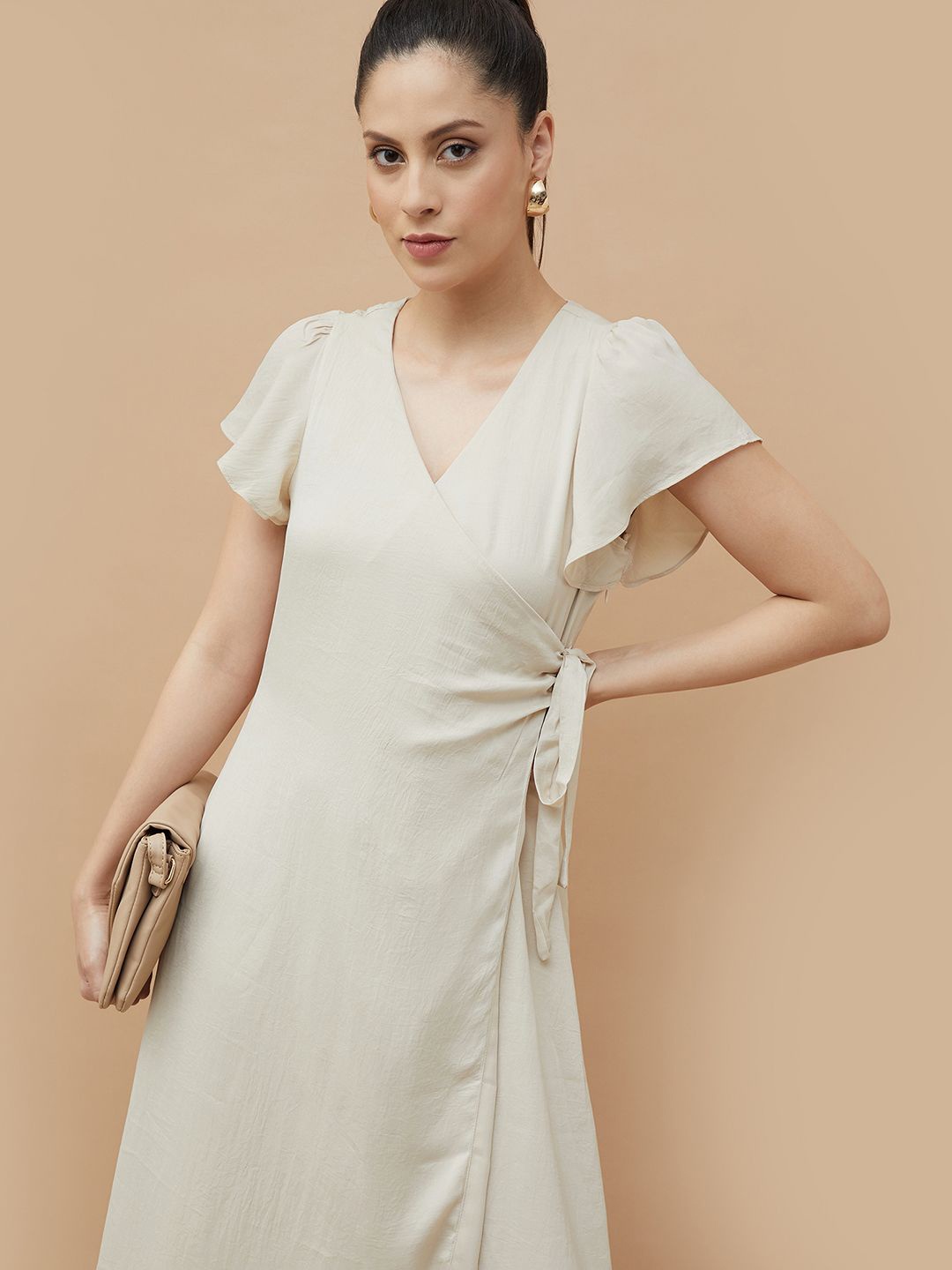 

CODE by Lifestyle Flutter Sleeve Midi Dress, Beige