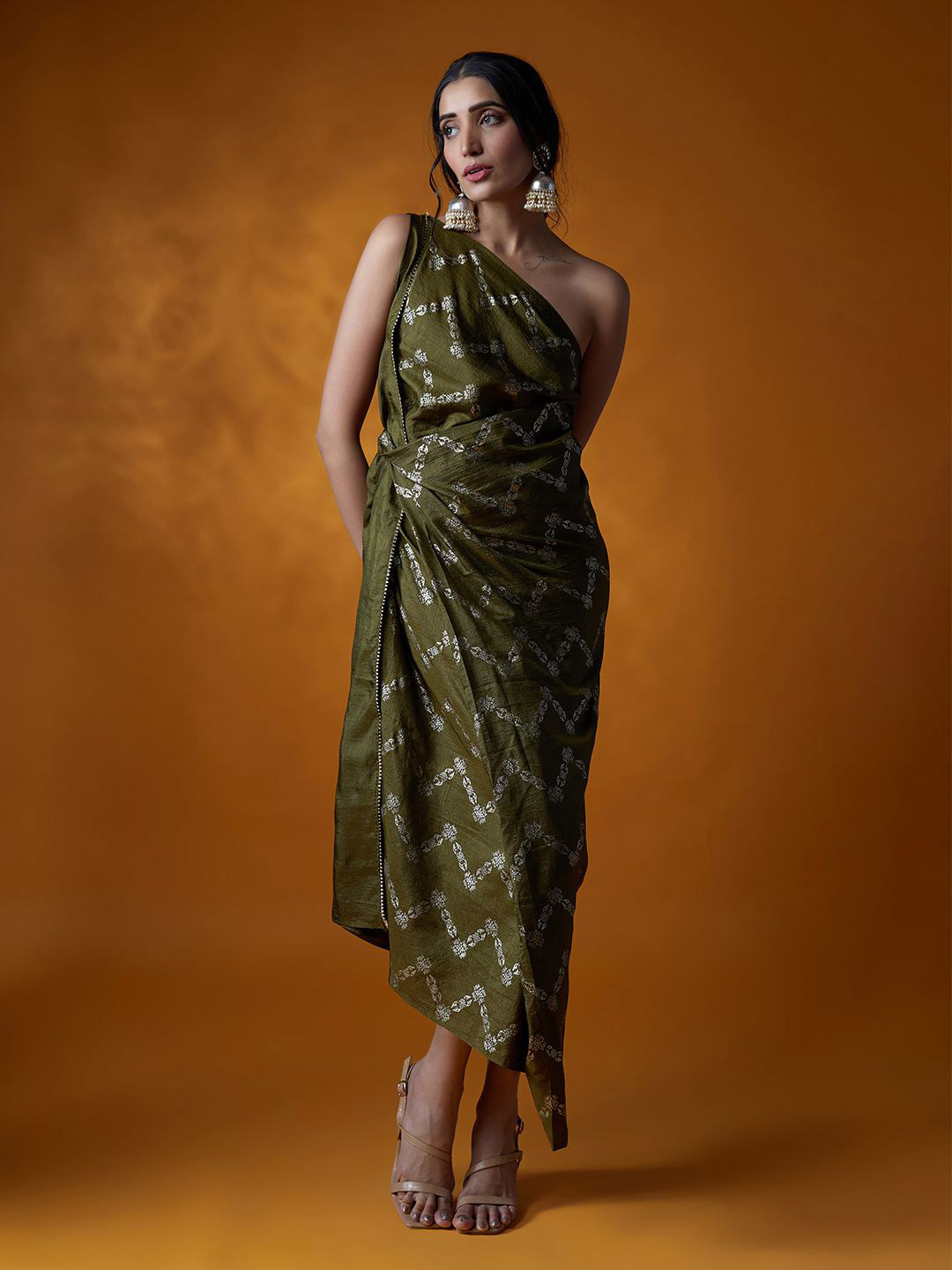 

Mystake By Meghna Shah One Shoulder Wrap Maxi Dress, Olive