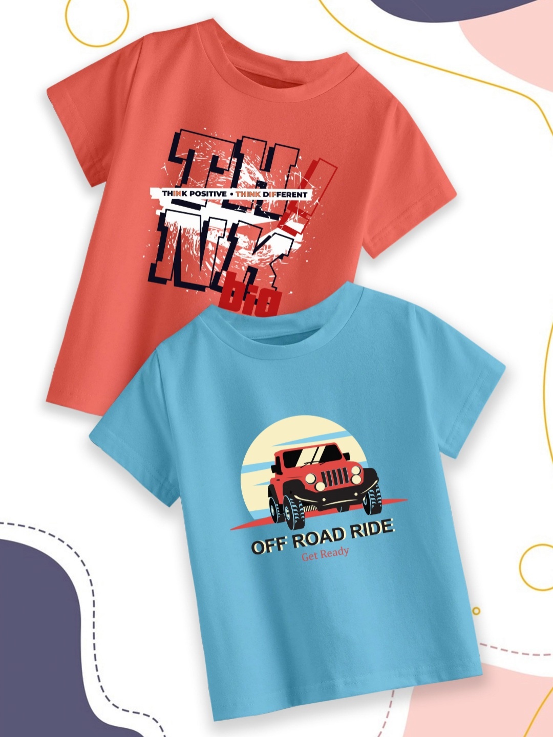 

Provogue Boys Pack Of 2 Graphic Printed Round Neck Cotton T-shirts, Coral