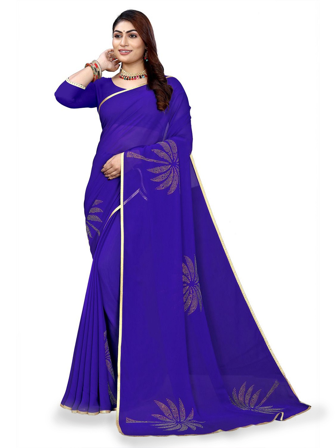 

Pemal Designer Embellished Zari Pure Georgette Saree, Navy blue