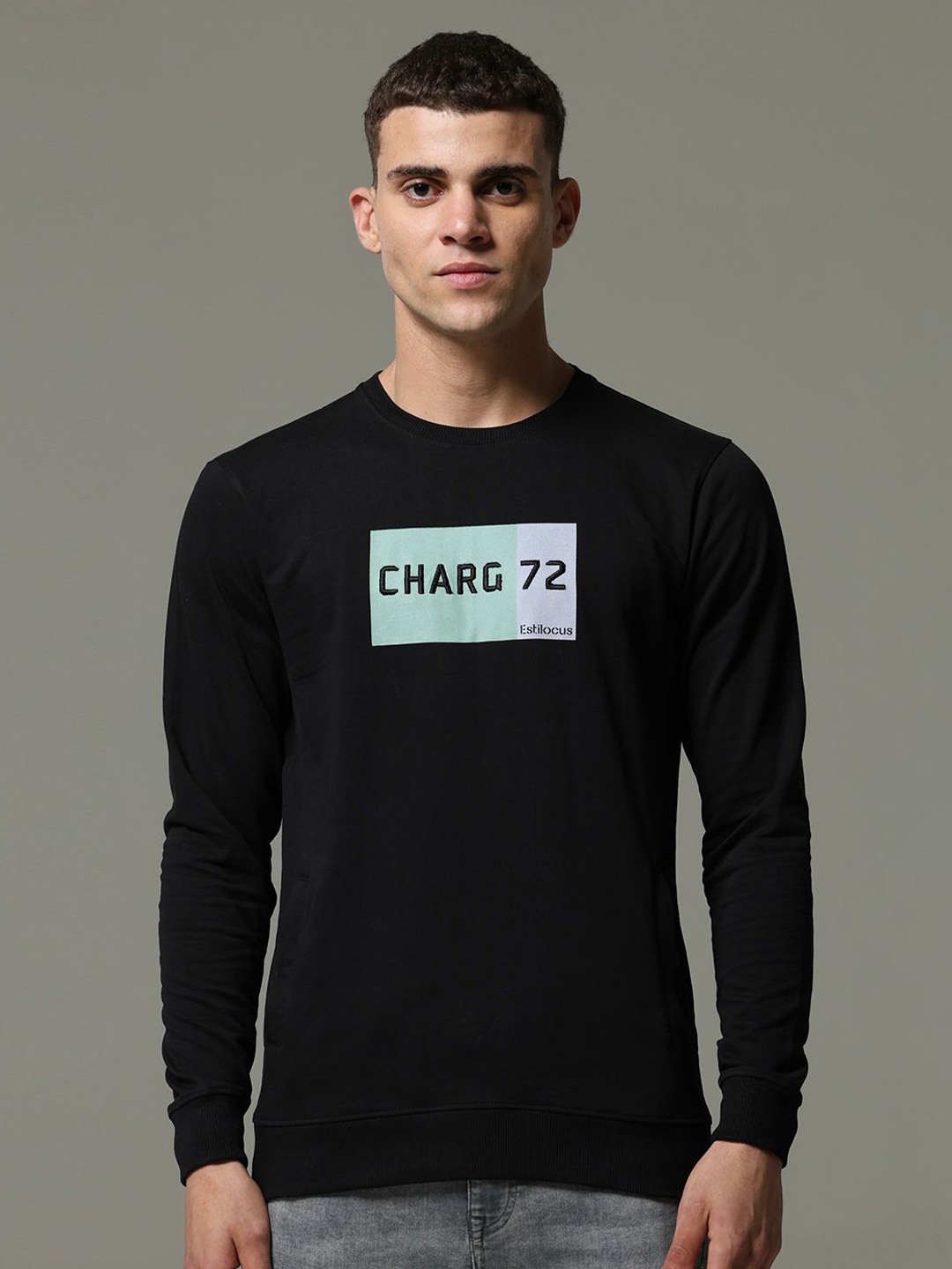 

Estilocus Men Round Neck Sweatshirt, Black