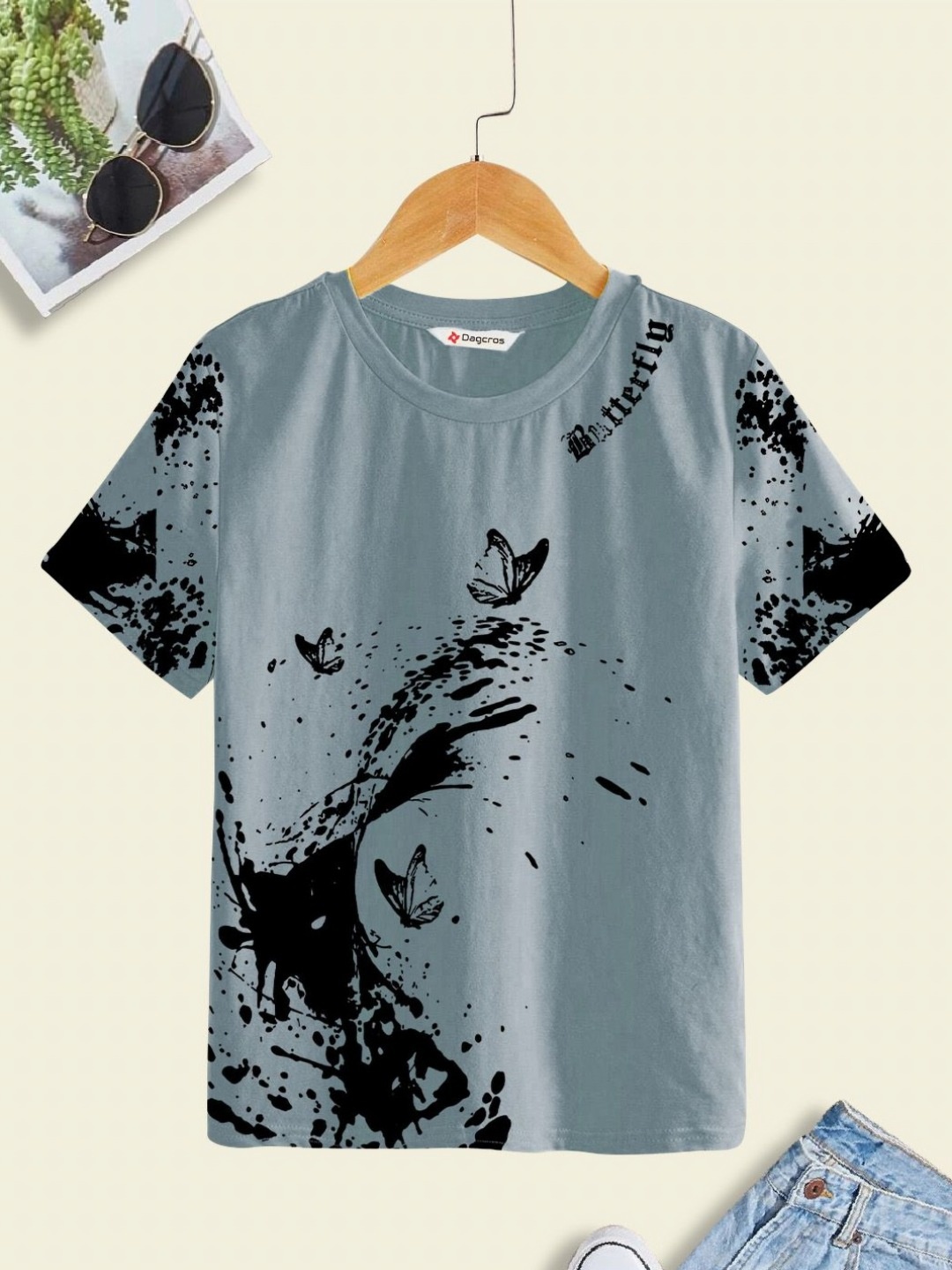 

Dagcros Boys Graphic Printed Round Neck Cotton T-shirt, Grey