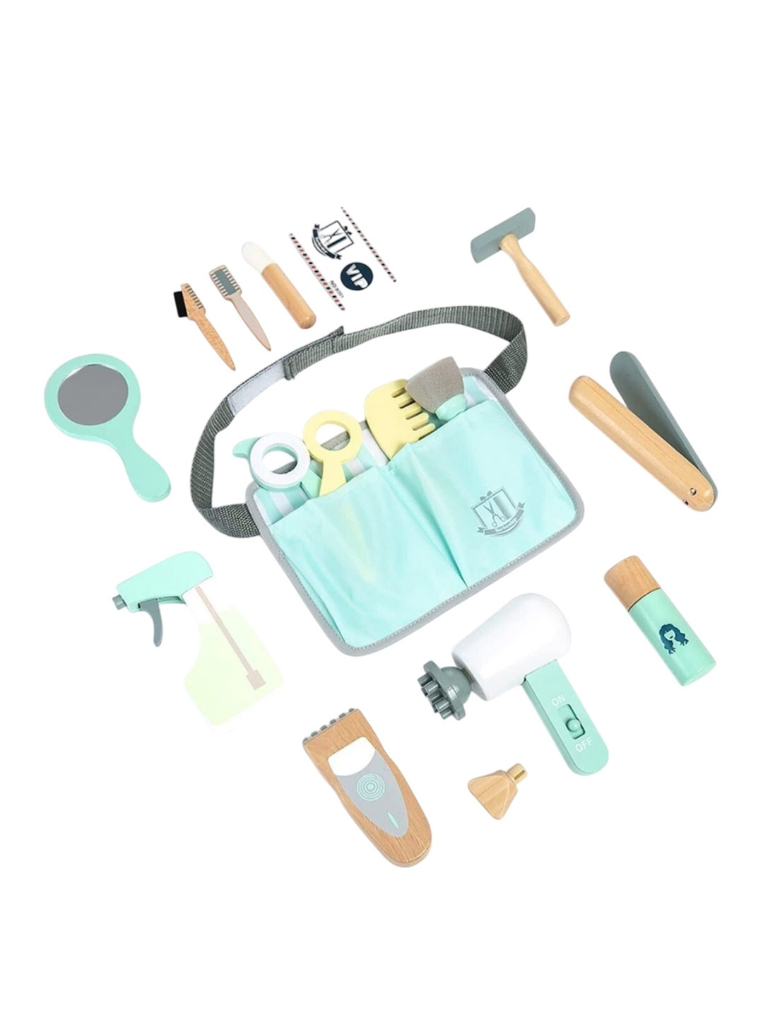 

Nesta Toys Pretend Play 18 Piece Wooden Barber Salon Toy Play Set, Green