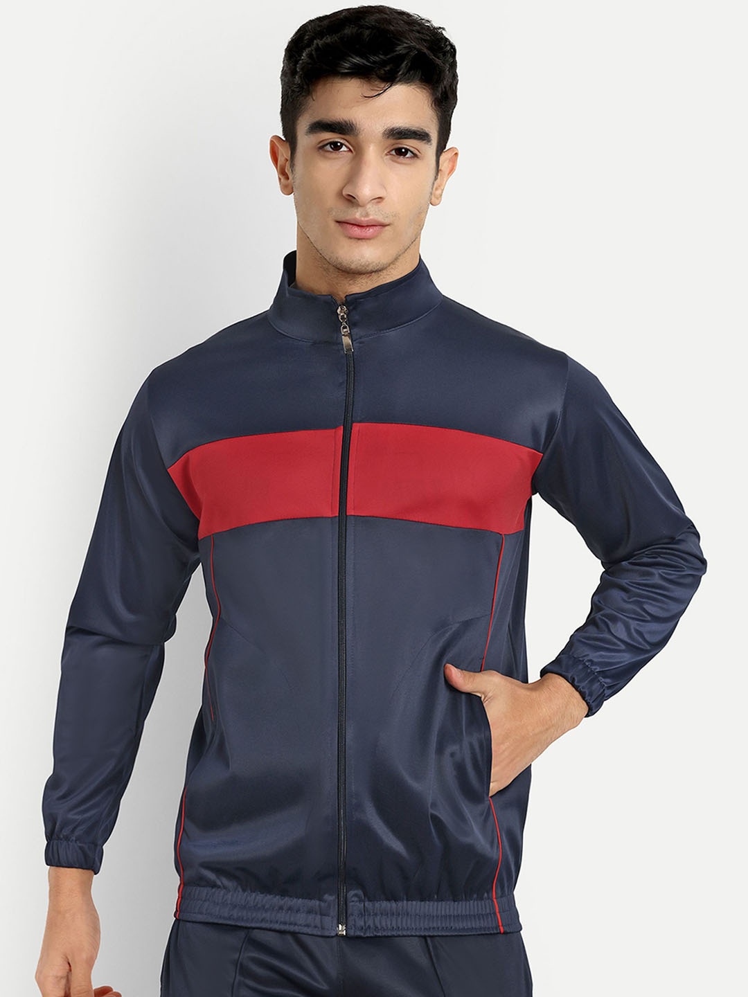 

ESTRO Men Mock Collar Solid Sports Lightweight Sporty Jacket, Navy blue