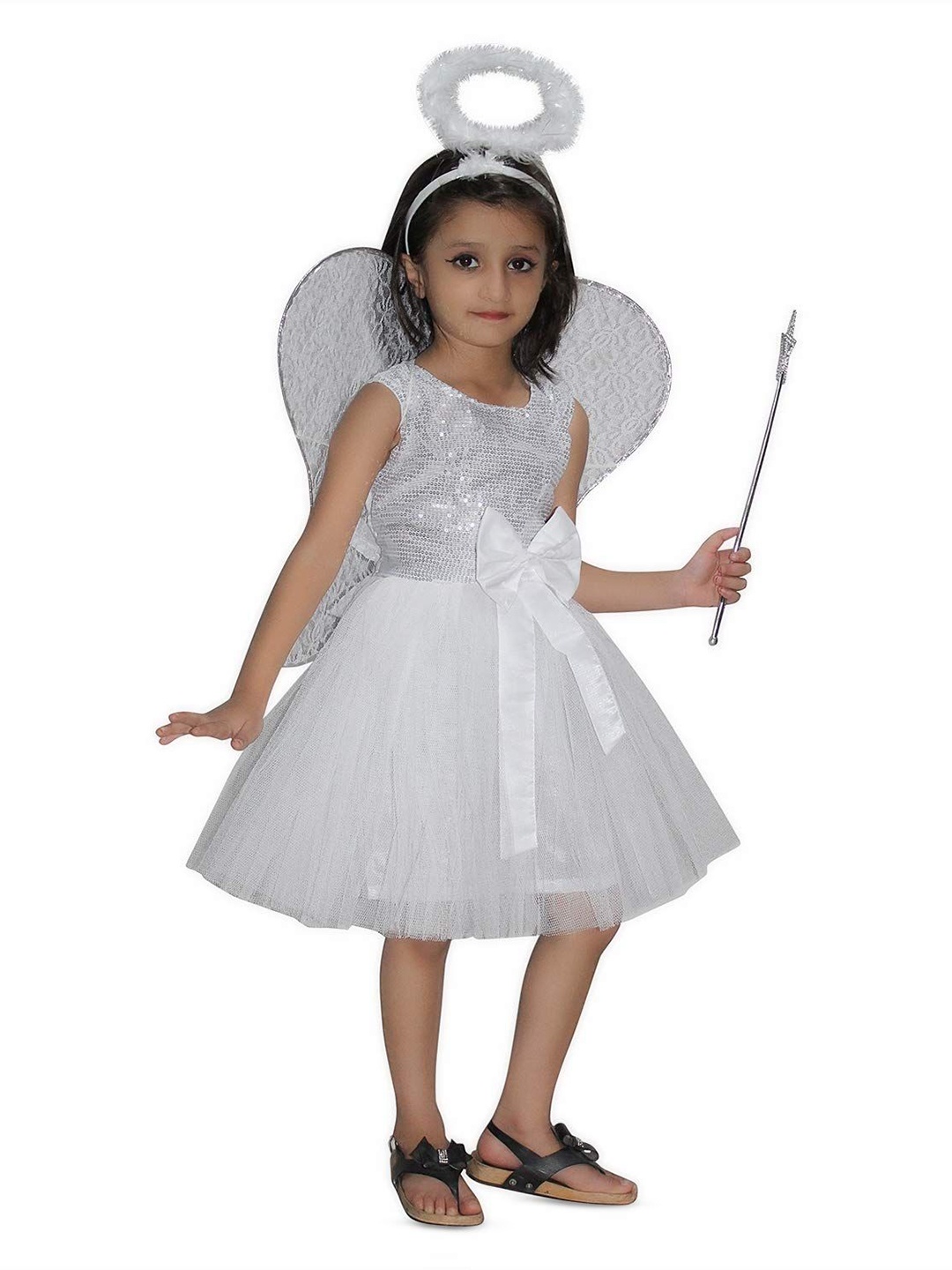 

Kaku Fancy dresses Girls Round Neck Sleeveless Sequinned Angel Costume, White