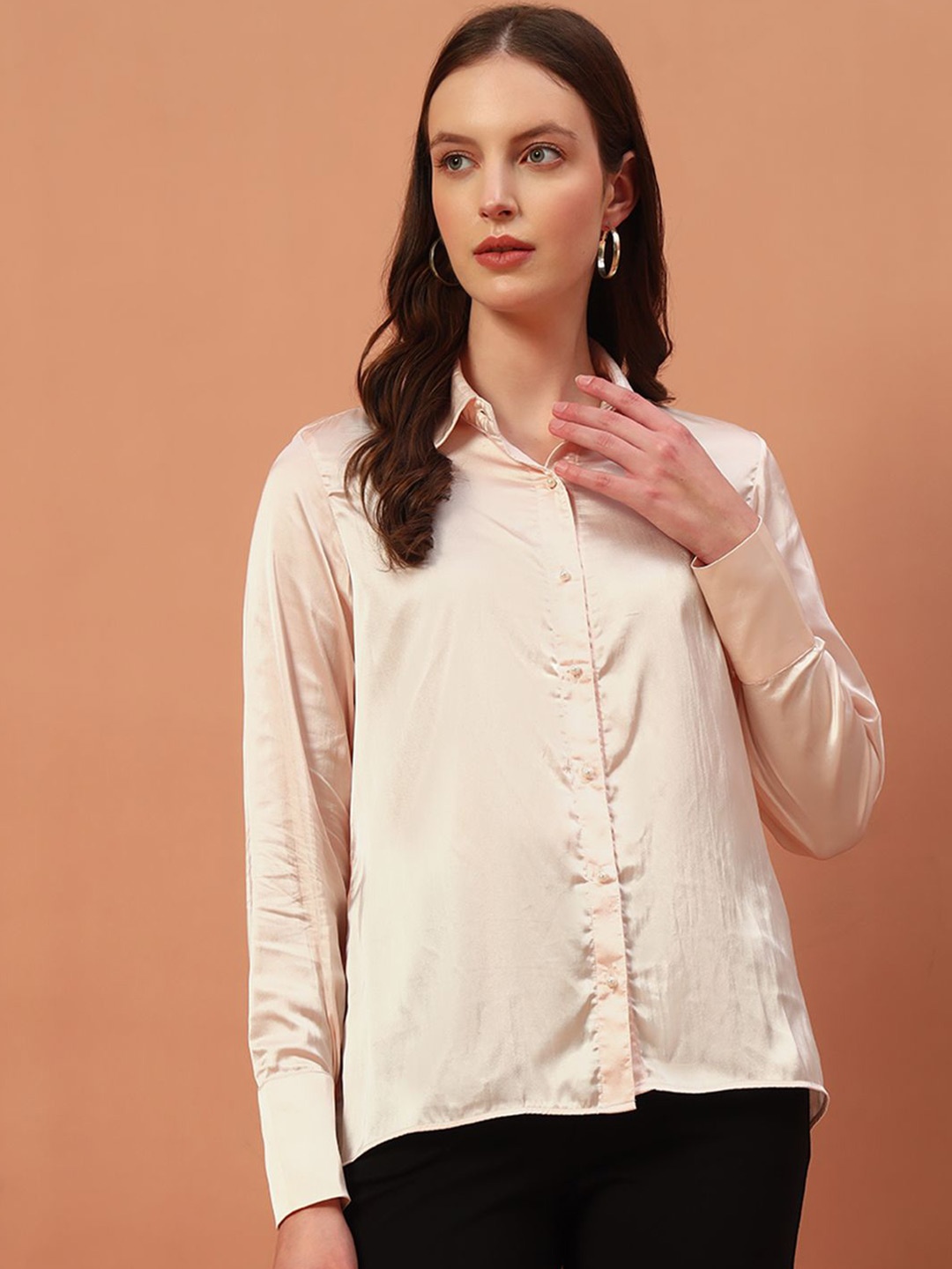 

Rudraaksha Creations Women Relaxed Semi Sheer Casual Shirt, Beige