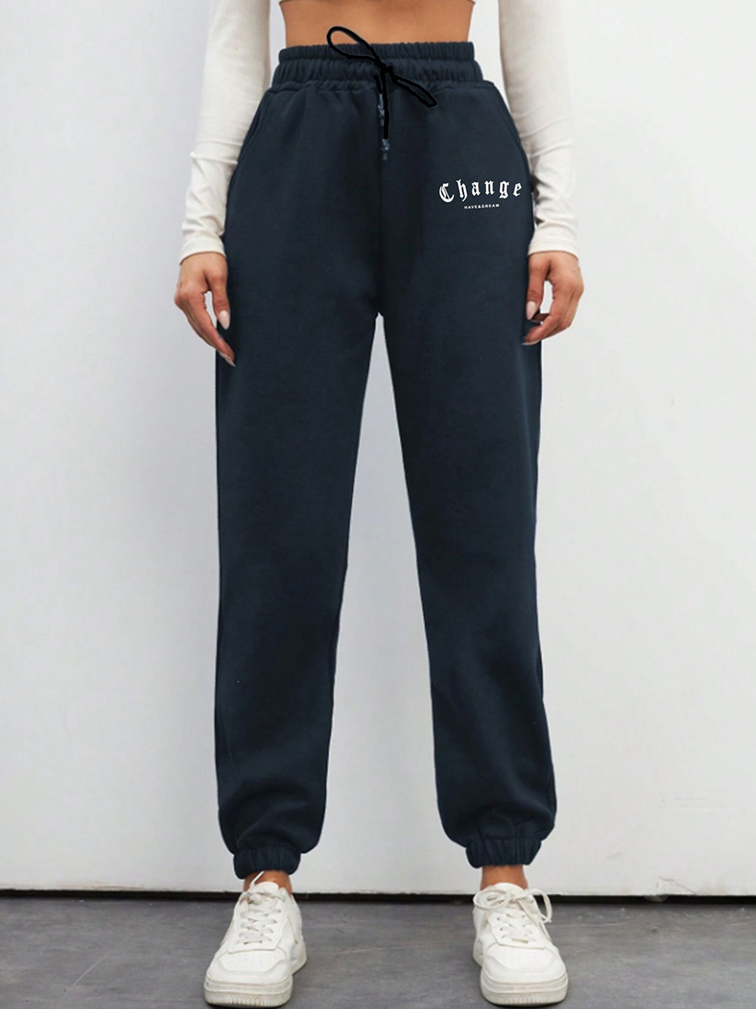 

SAAHASAM Women Printed Relaxed Loose Fit Joggers Trousers, Navy blue
