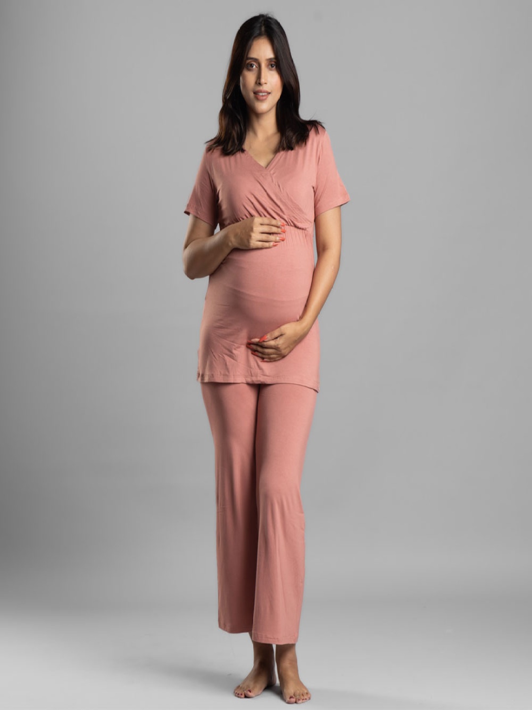 

Block Hop Maternity V-Neck Top & Trouser, Peach