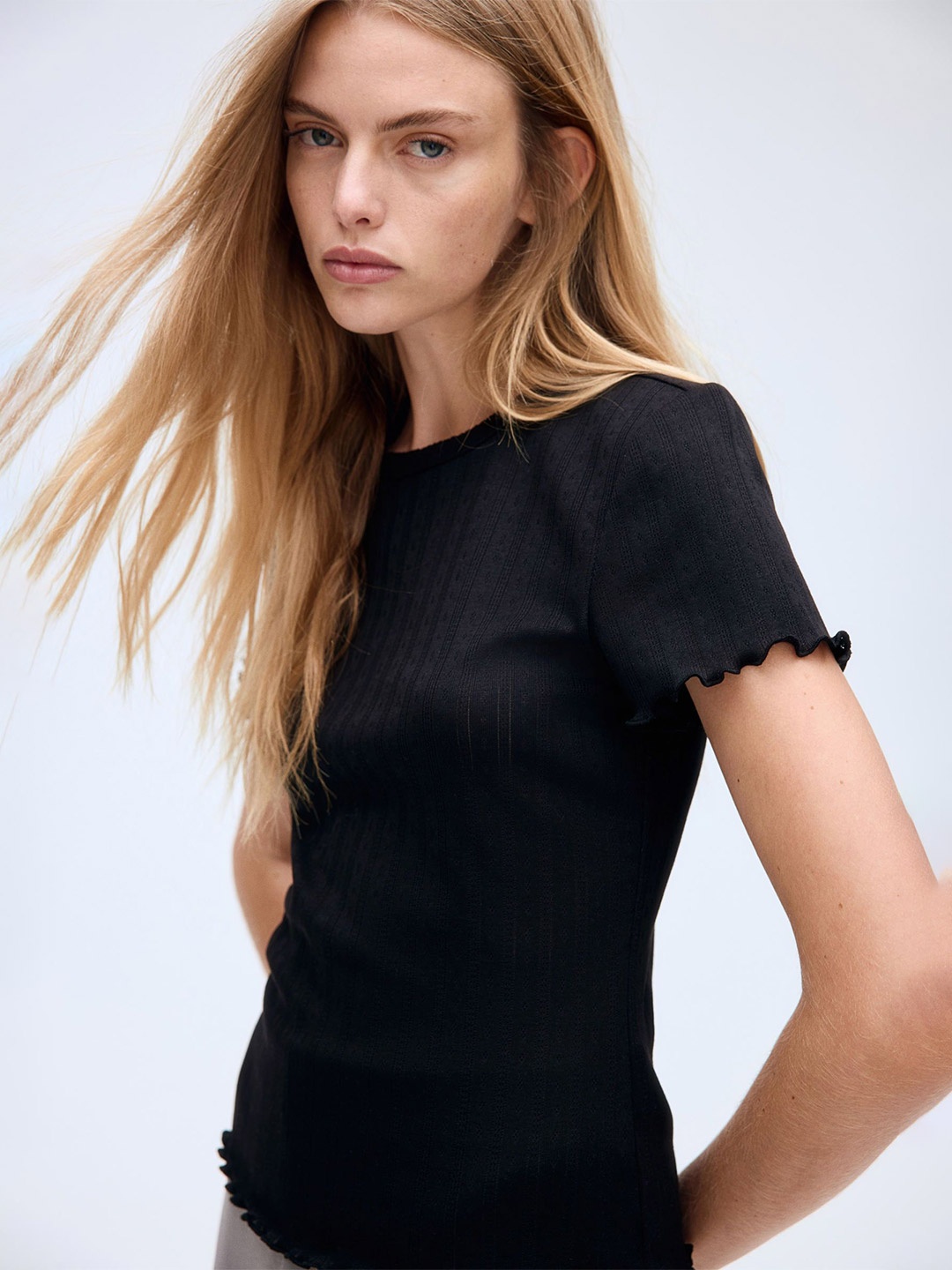 

H&M Overlock-Detail T-Shirt, Black