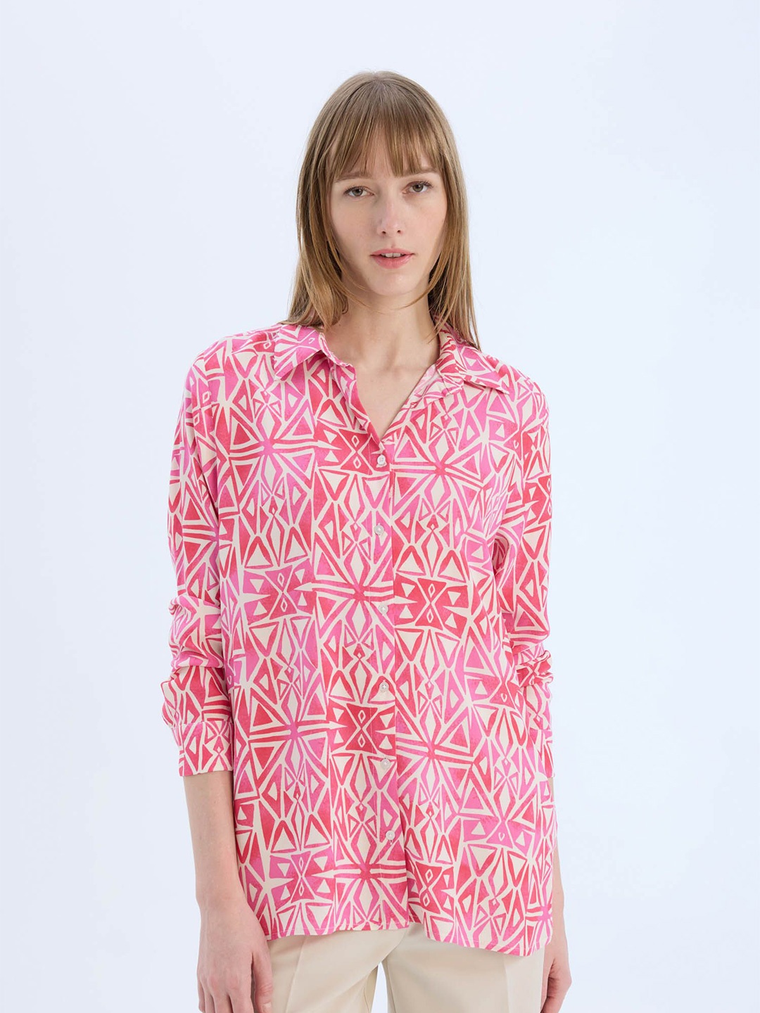 

DeFacto Women Opaque Printed Casual Shirt, Pink