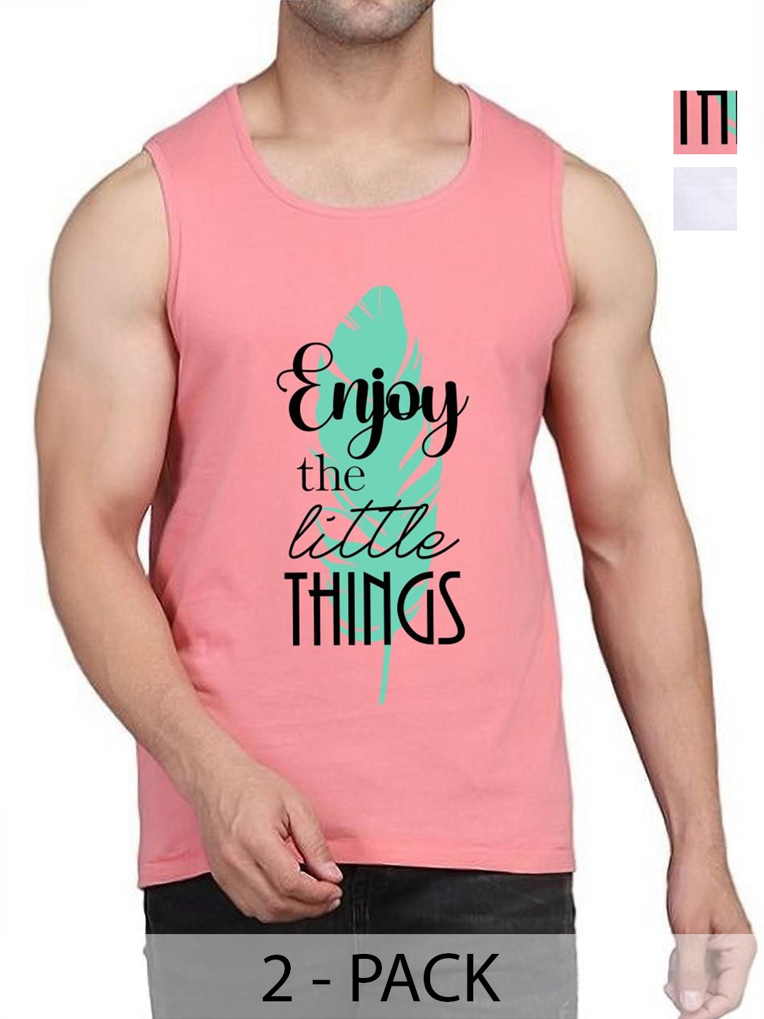 

WOOSTRO Men Pack Of 2 Typography Printed Round Neck Cotton Slim Fit T-shirts, Peach