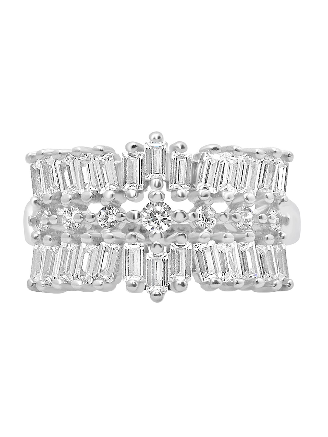 

925 SILLER 925 Sterling Silver Rhodium-Plated Cubic Zirconia Studded Finger Ring