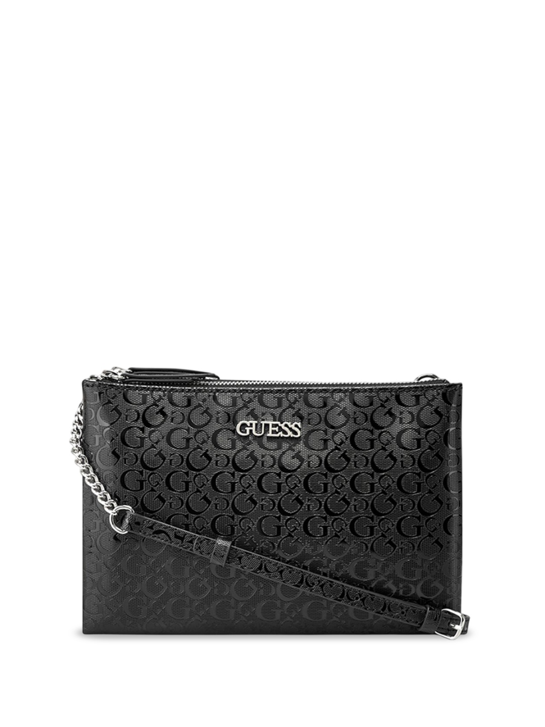 

GUESS Printed Structured Shoulder Bag with Cut Work, Black