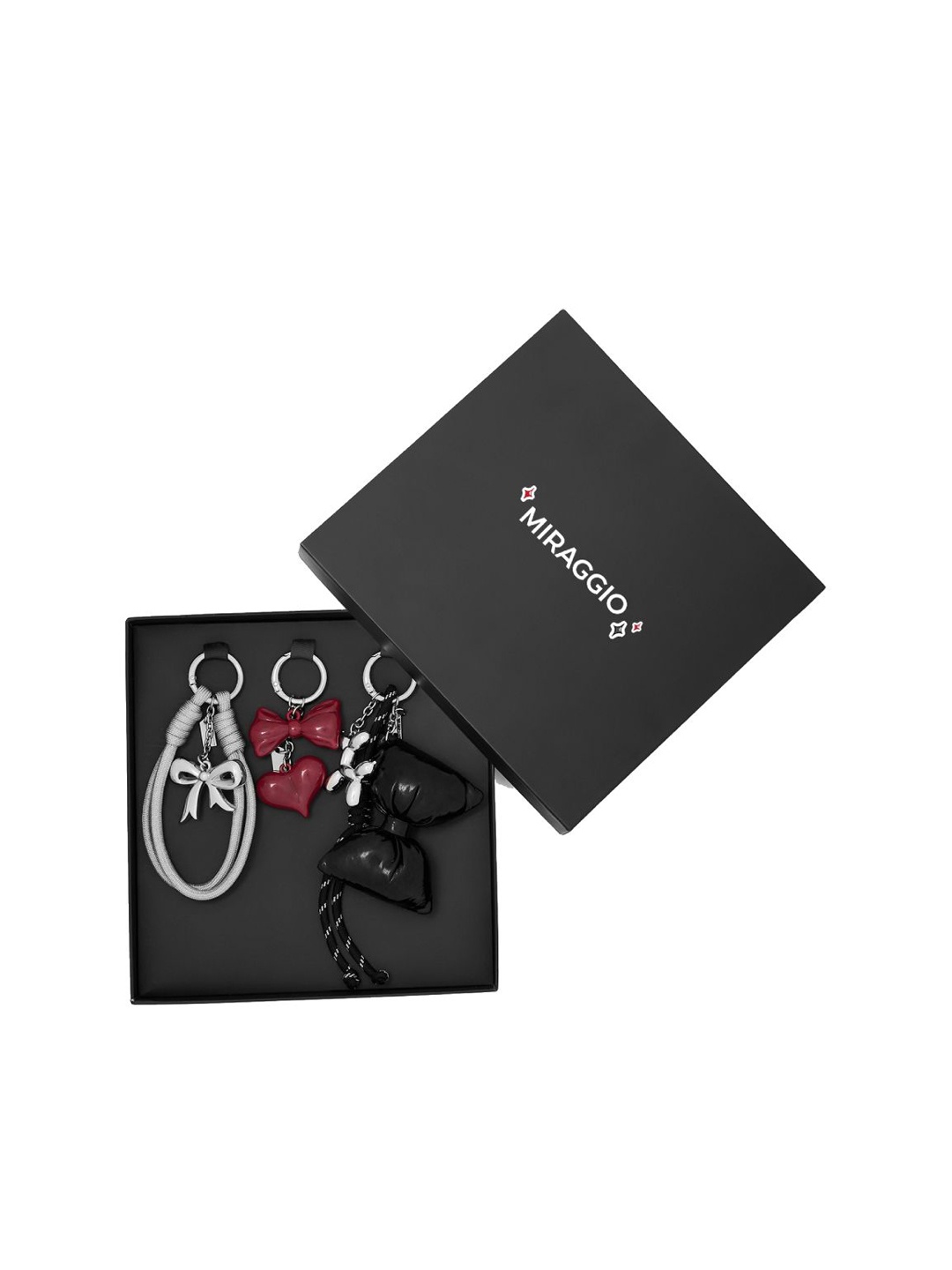 

MIRAGGIO Silver Toned & Black 3 Pieces Cupid Handbag Charm Set