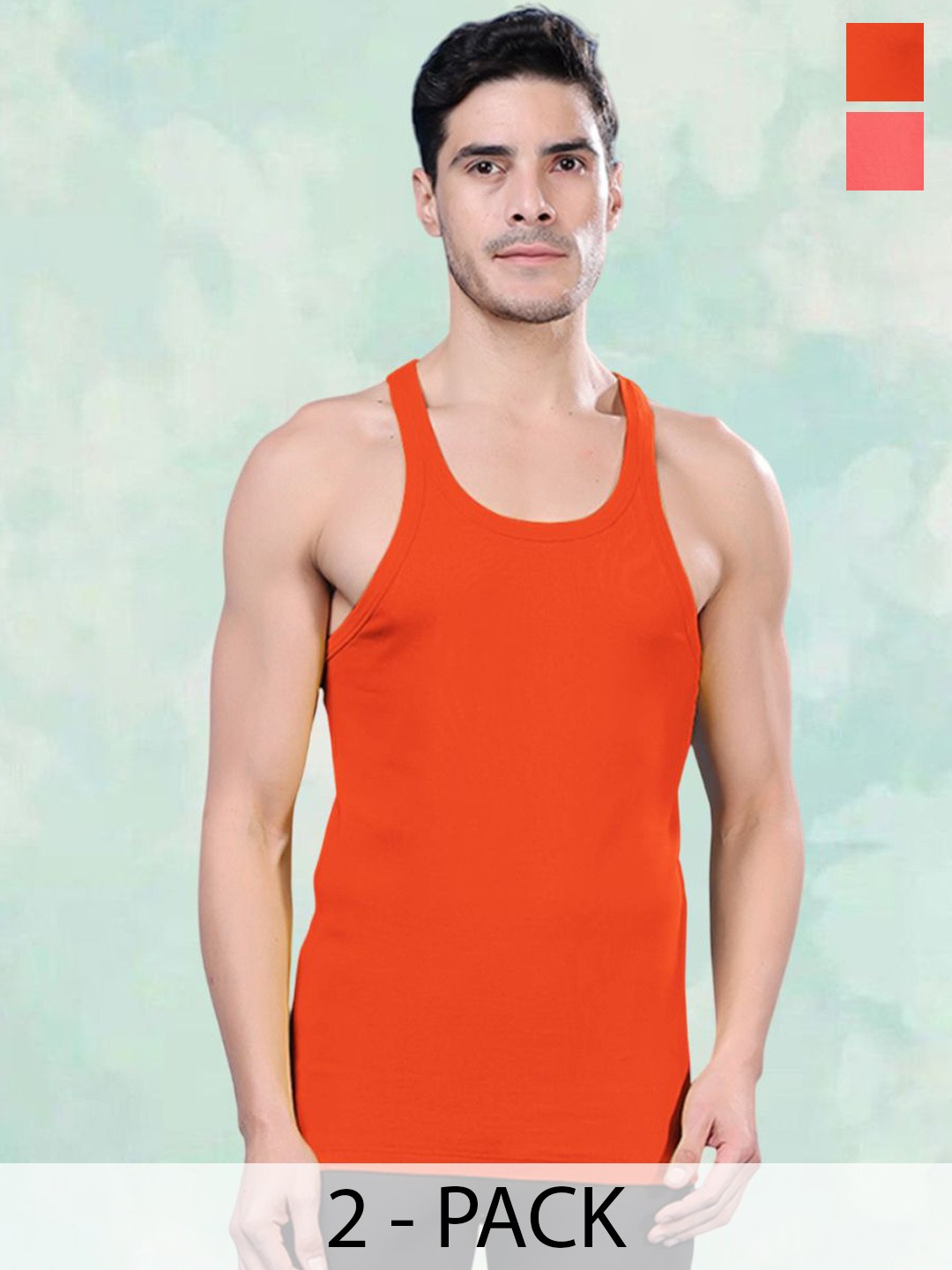 

FBAR Men Pack Of 2 Pure Cotton Gym Innerwear Vests, Orange