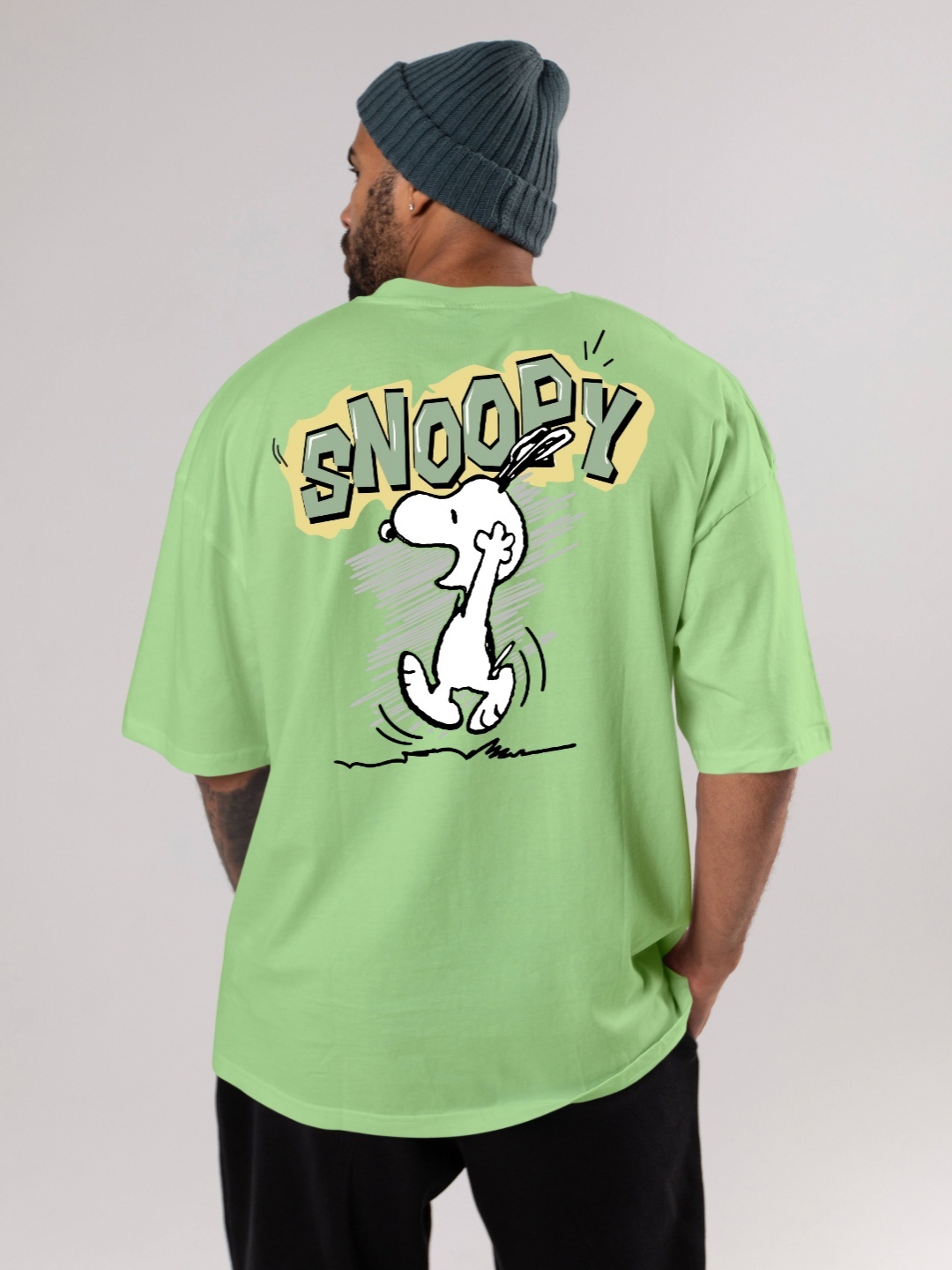 

FLYIND VOGUE OUTFIT Men Snoopy Bio Finish Graphic Printed Cotton Oversized T-shirt, Green