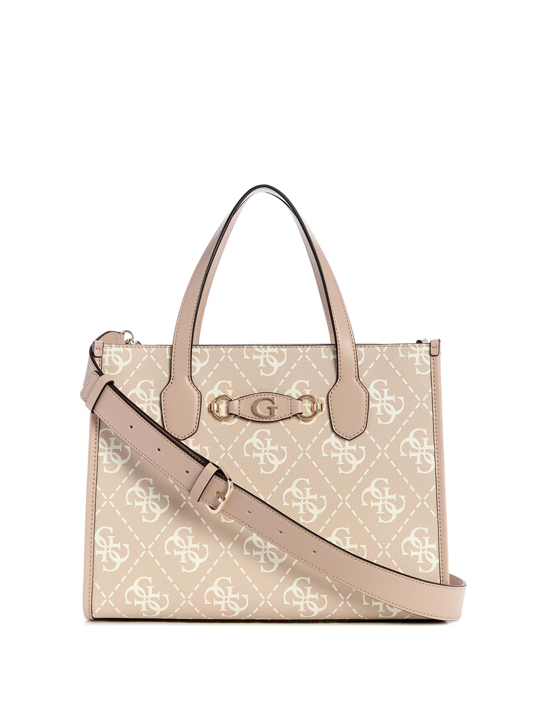 

GUESS Printed PU Bucket Shoulder Bag with Tasselled, Beige