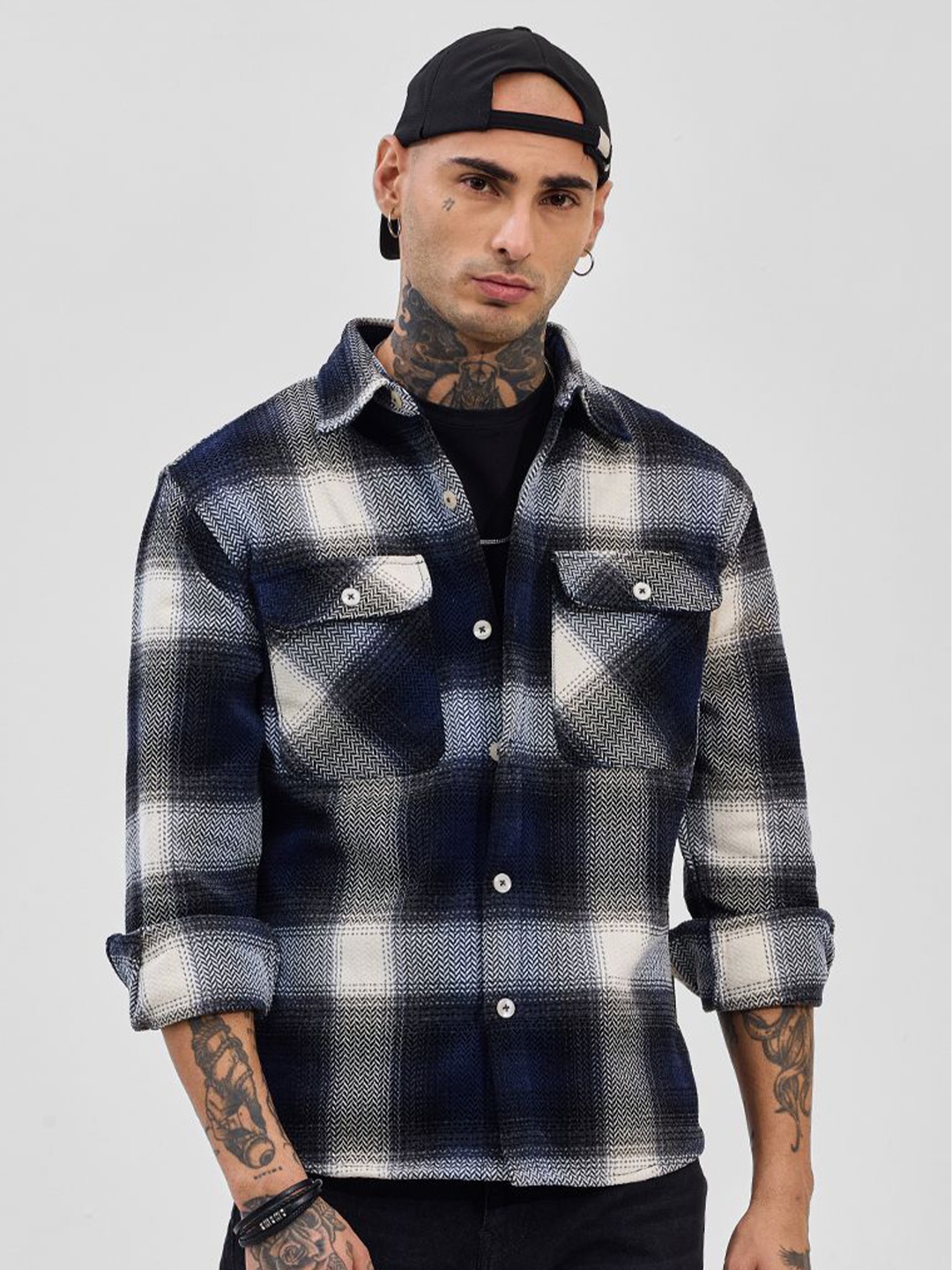 

Snitch Men Relaxed Tartan Checks Opaque Checked Casual Shirt, Blue