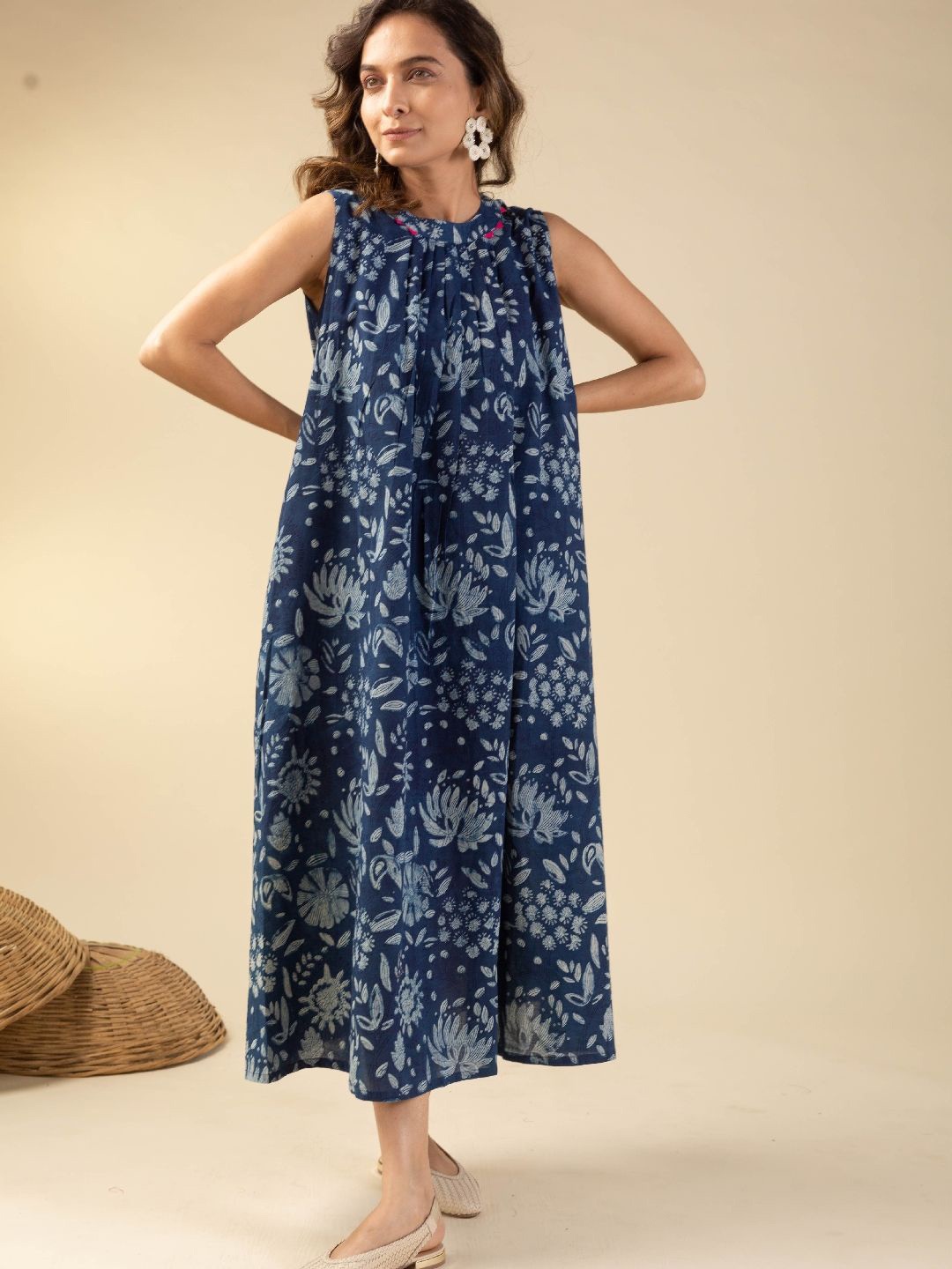 

KUSVAA Floral Print A-Line Midi Dress, Blue