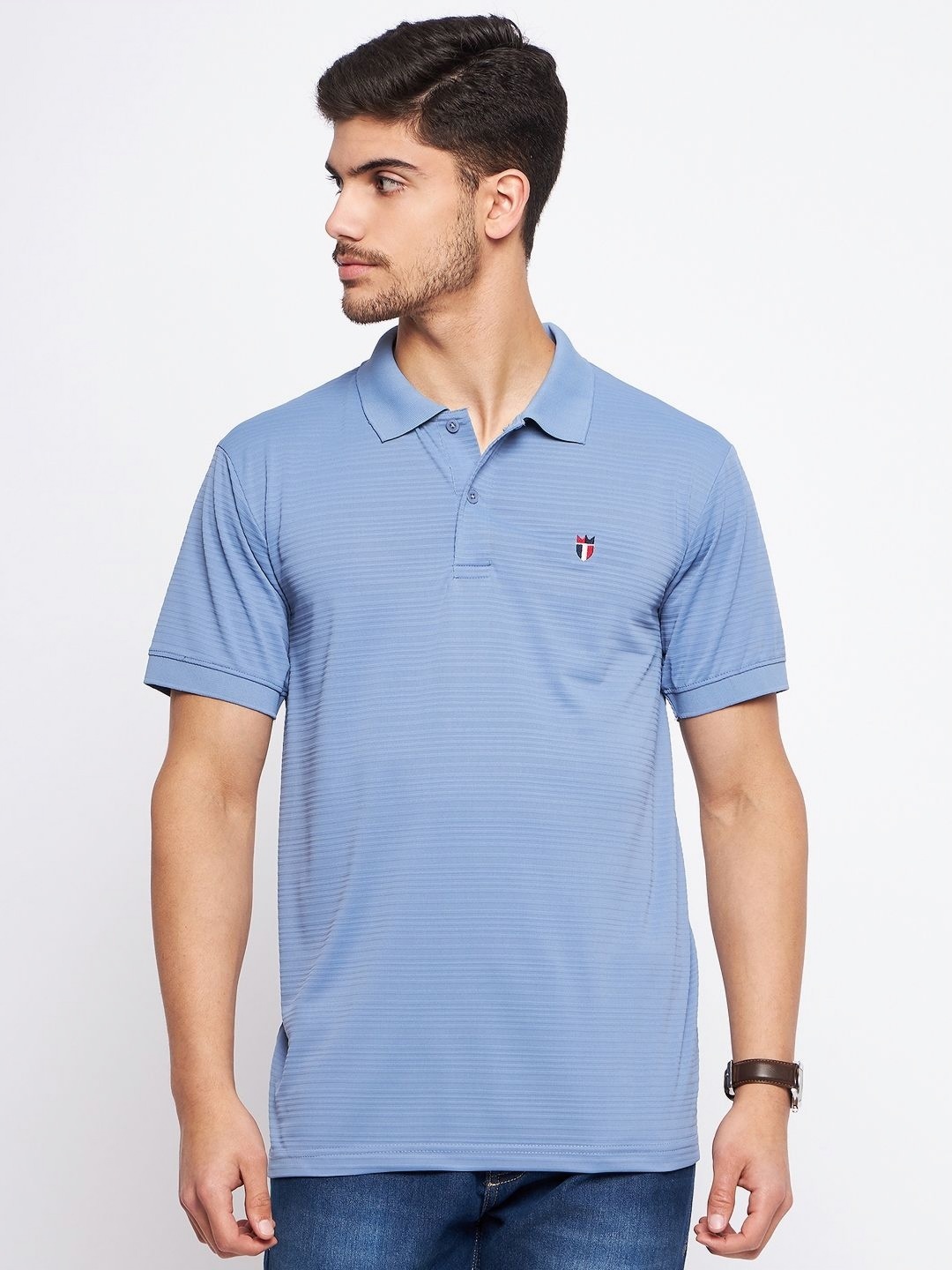 

MXN Men Solid Polo Collar Cotton T-shirt, Blue