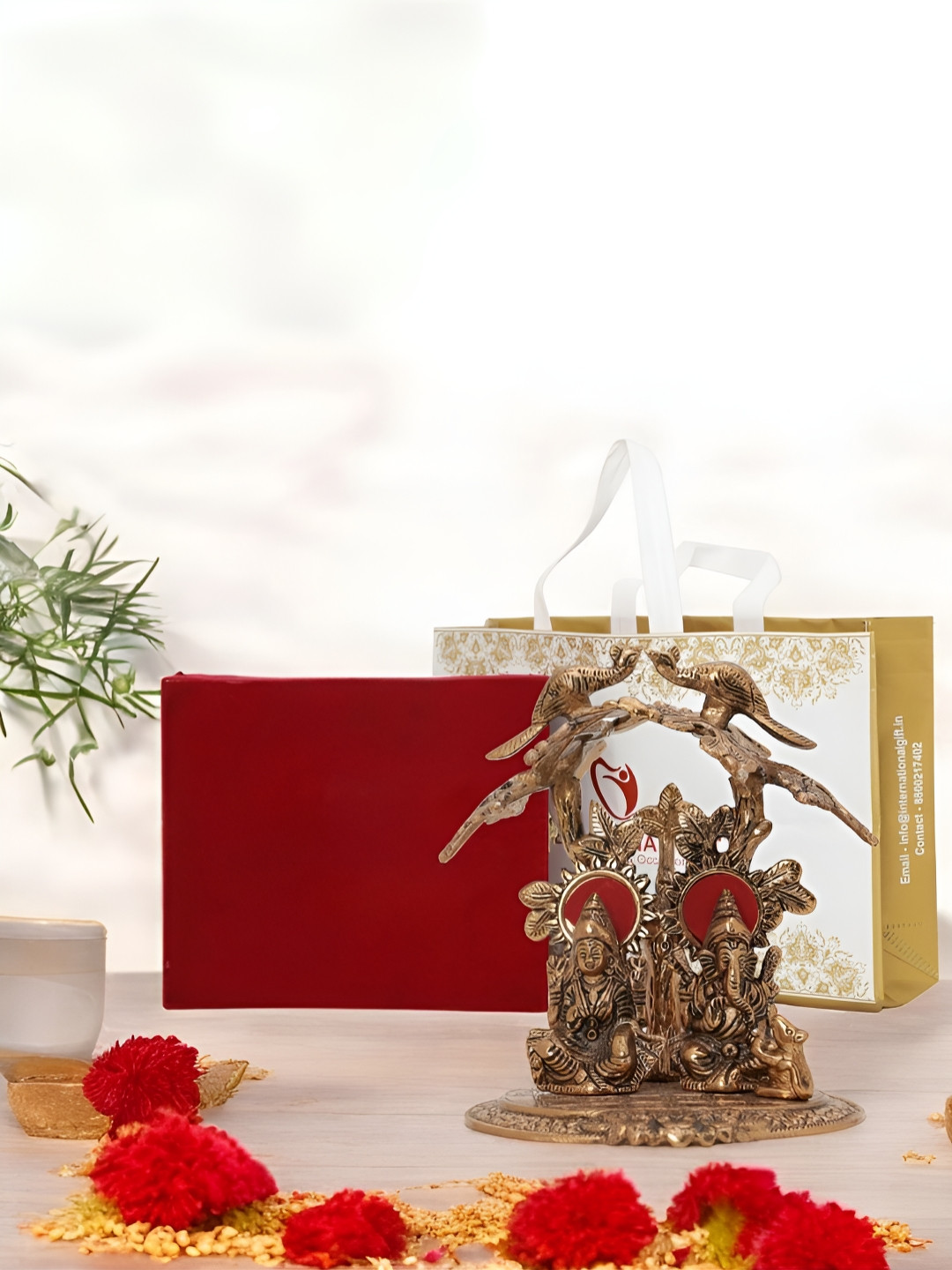 

INTERNATIONAL GIFT Brown Laxmi Ganesh Religious Idol Showpiece