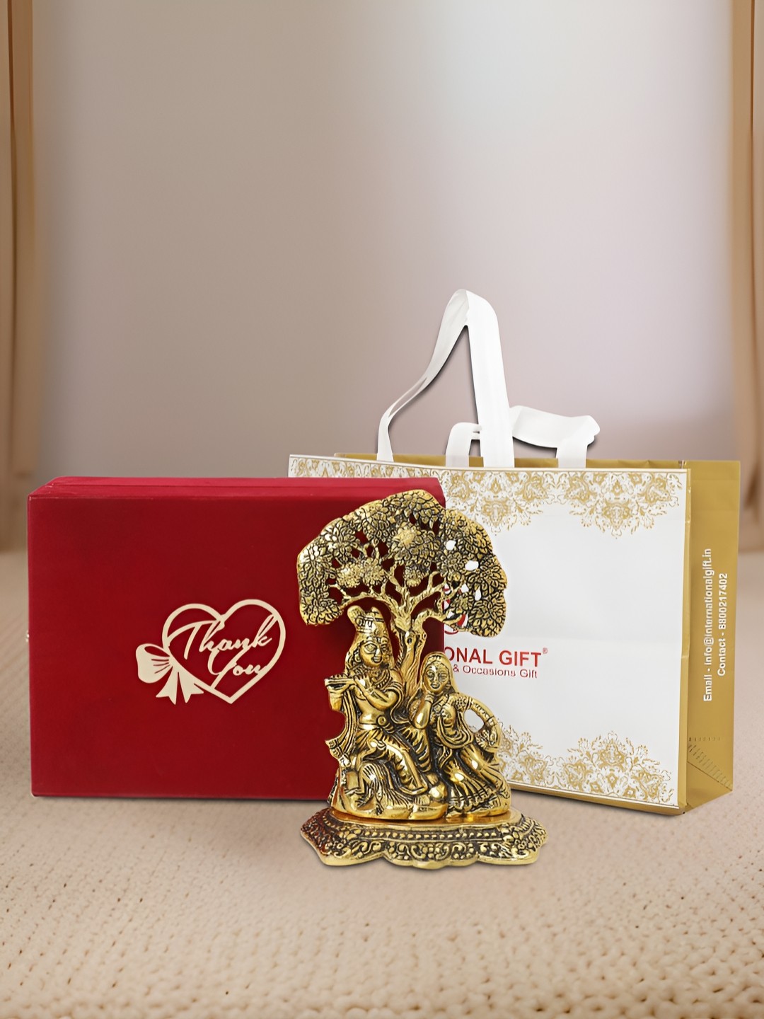 

INTERNATIONAL GIFT Gold-Toned Lord Radha Krishna Religious Idol Showpiece