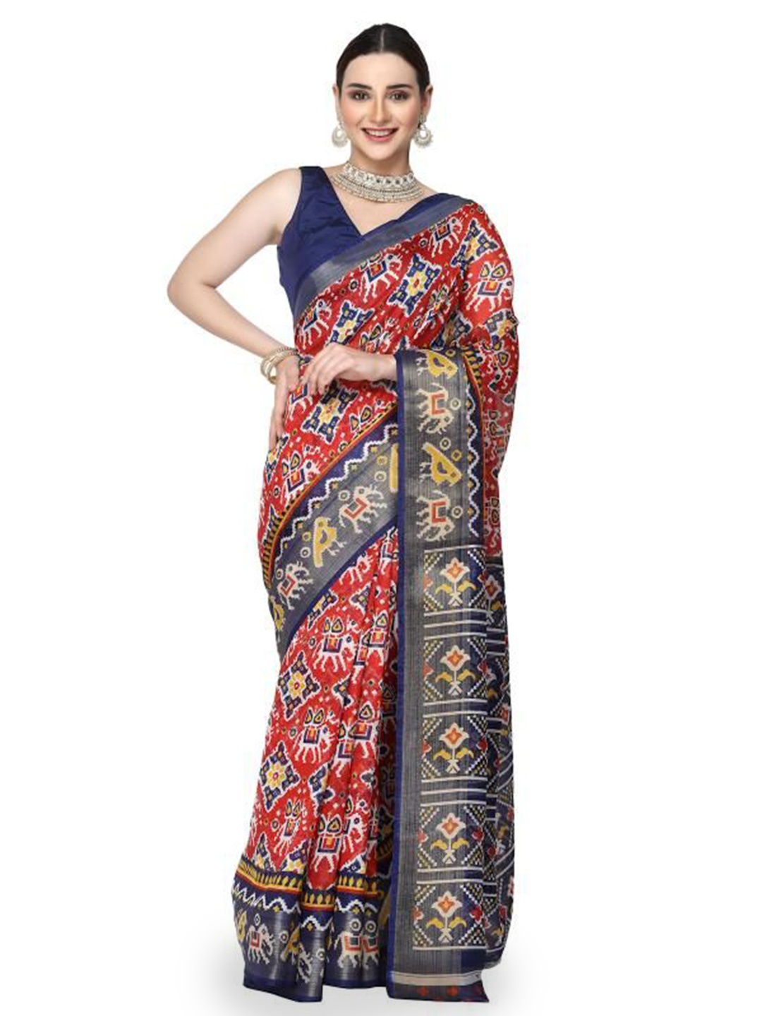 

RAJUL Ethnic Motifs Printed Zari, Red