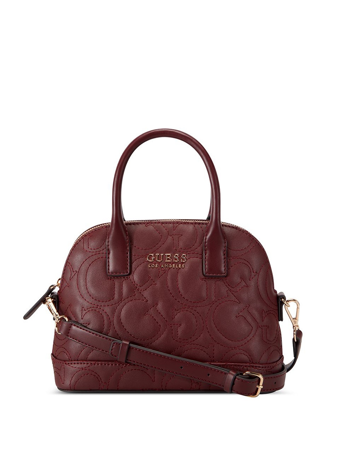 

GUESS Textured PU Structured Satchel with Applique, Red