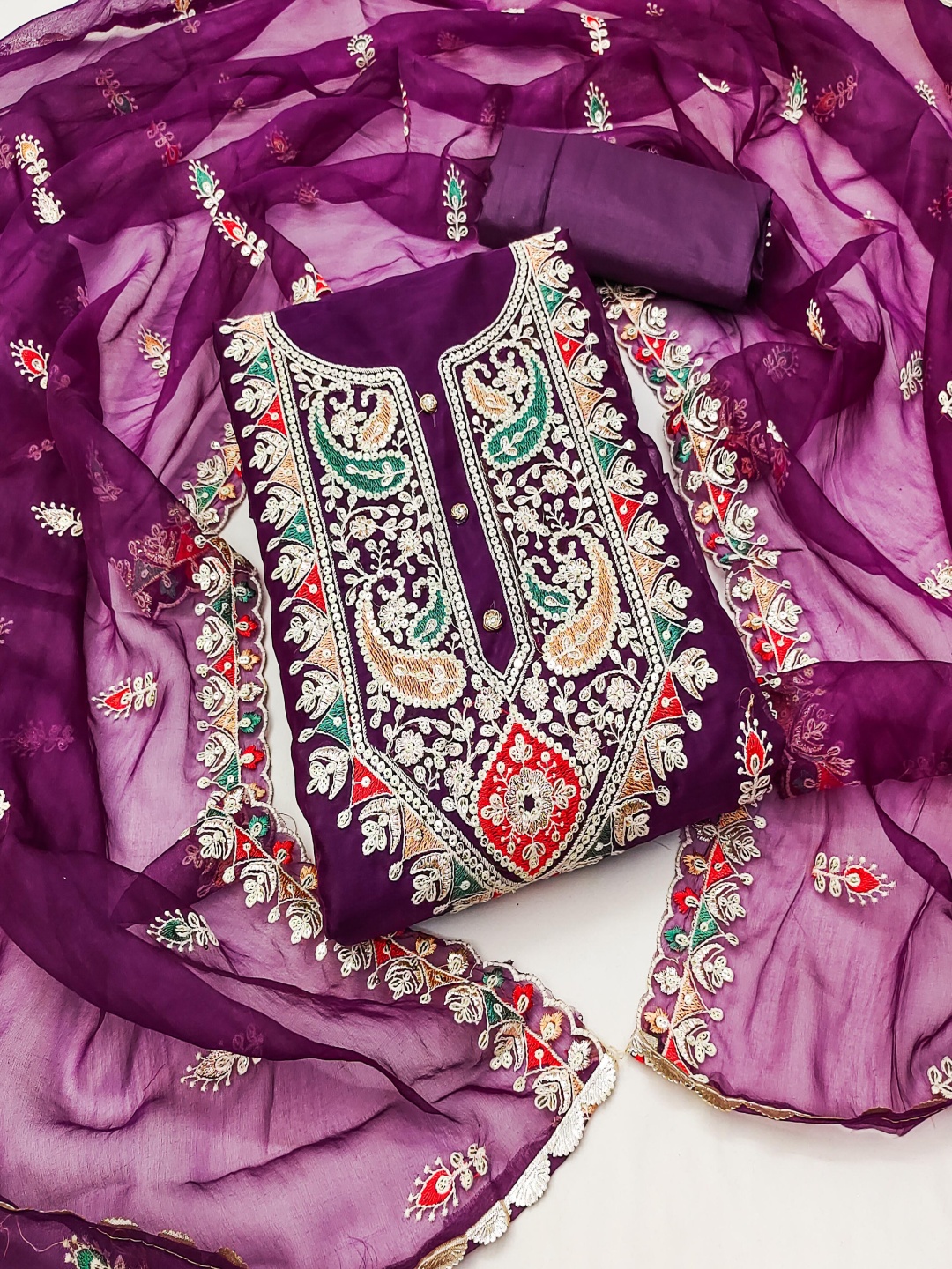 

Blissta Paisley Embroidered Unstitched Dress Material, Purple
