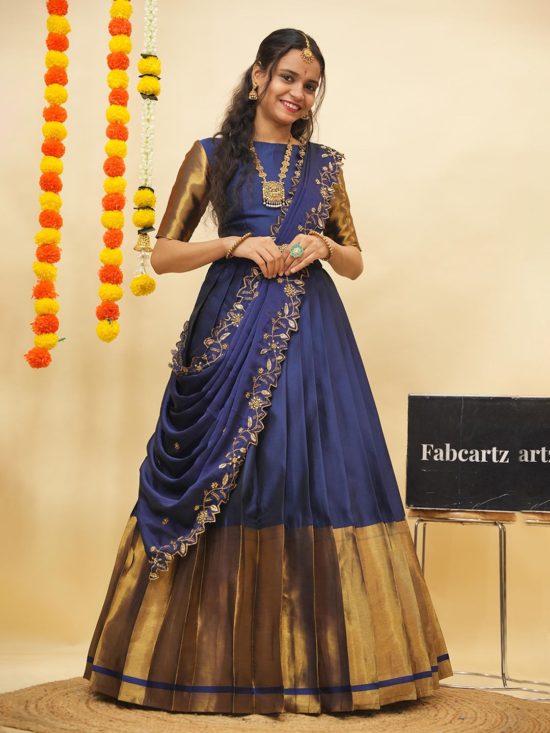 

Fabcartz Woven Design Zari Semi-Stitched Lehenga & Unstitched Blouse With Dupatta, Blue