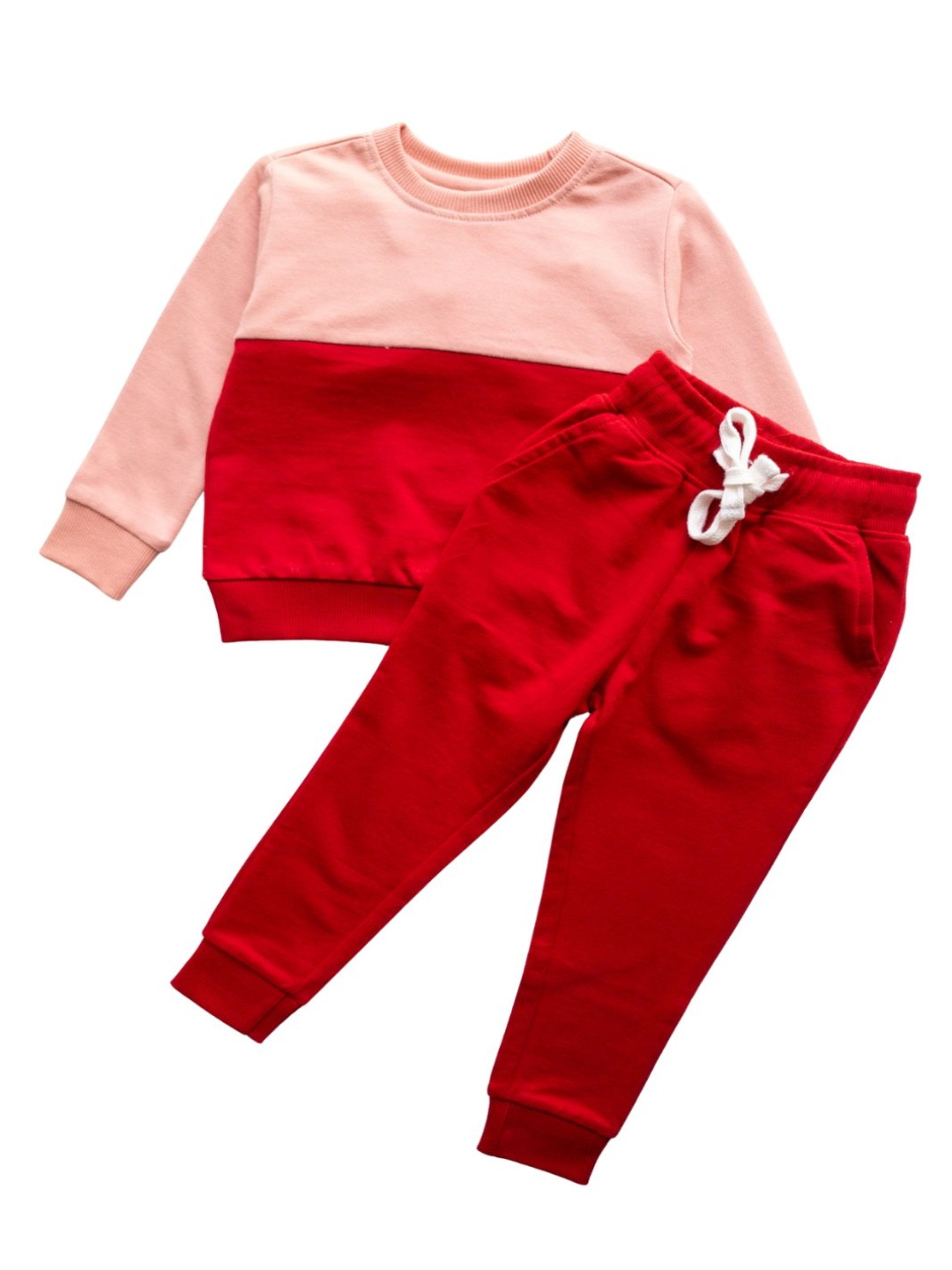 

Reedoo Kids Colourblocked Pure Cotton Sweatshirt With Joggers, Red