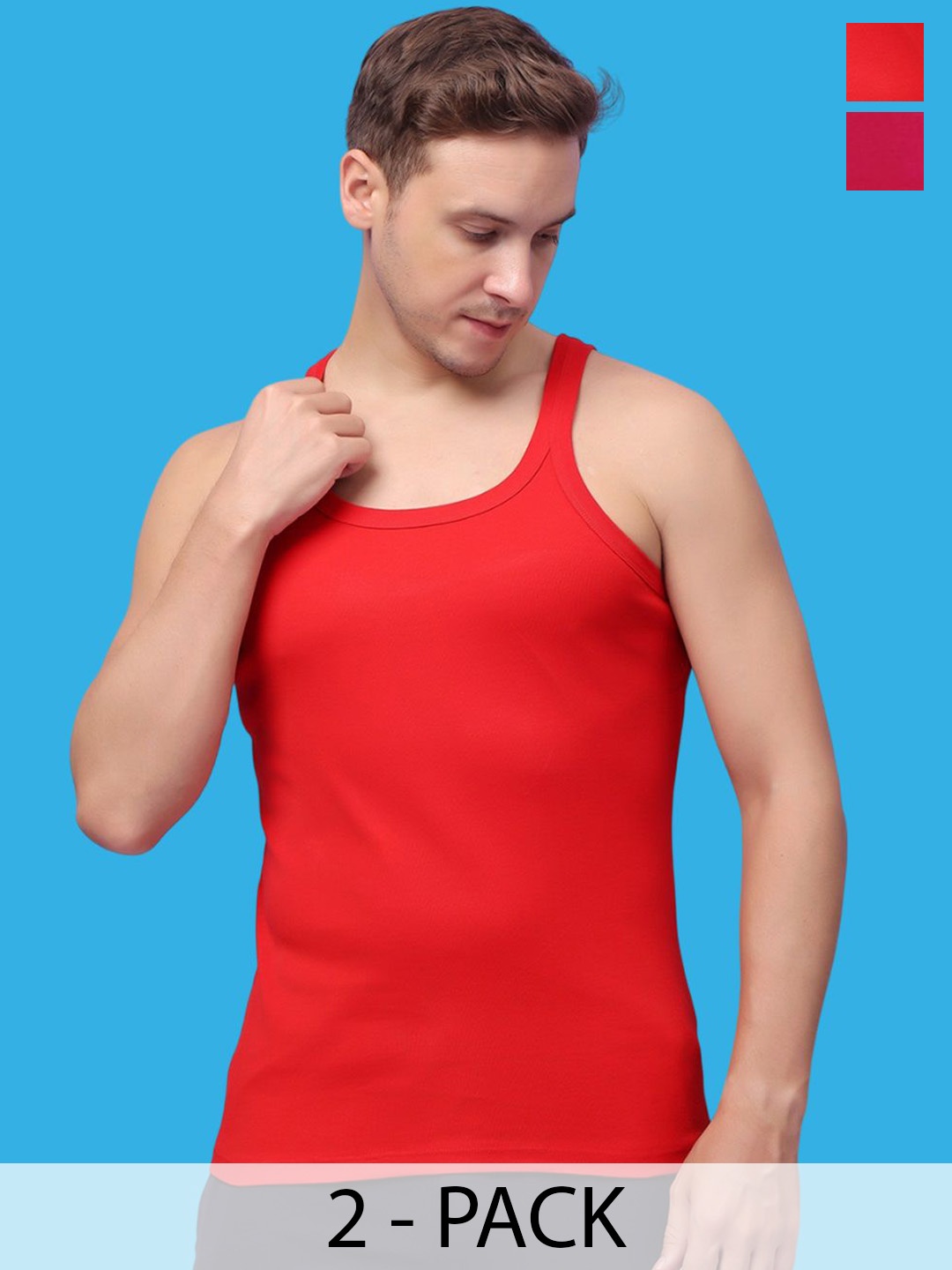 

Friskers Pack Of 2 Pure Cotton Gym Innerwear Vests 301224CA-03-07, Red