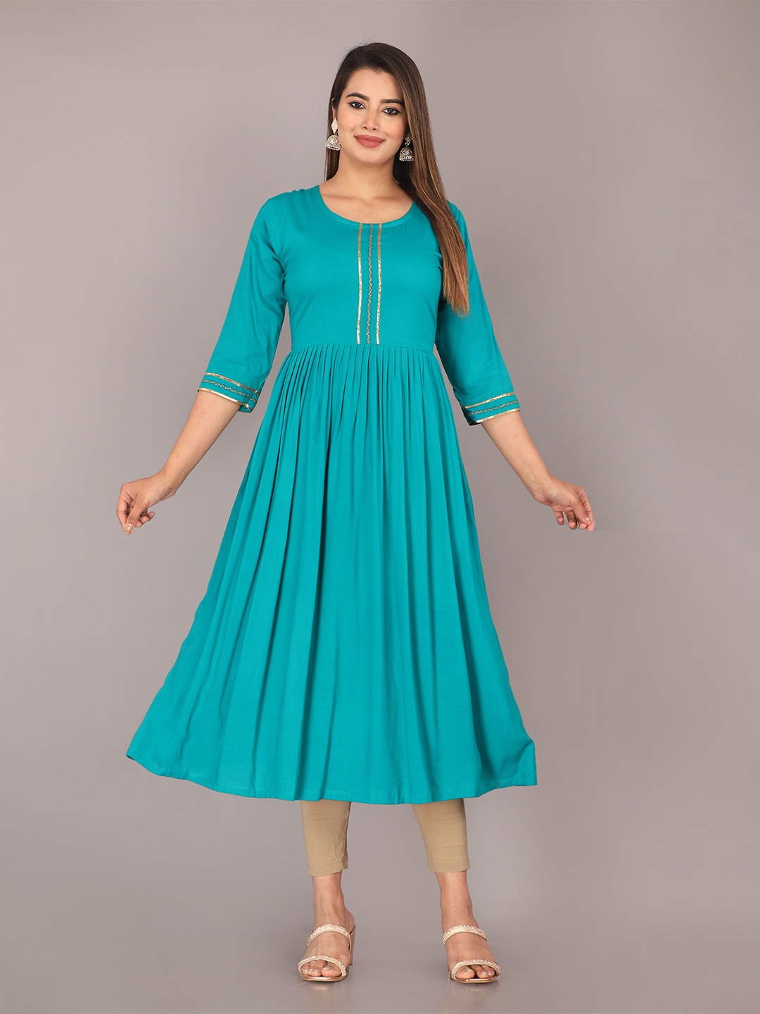

Mahiras Comfort Empire Round Neck Gotta Patti Anarkali Kurta, Blue