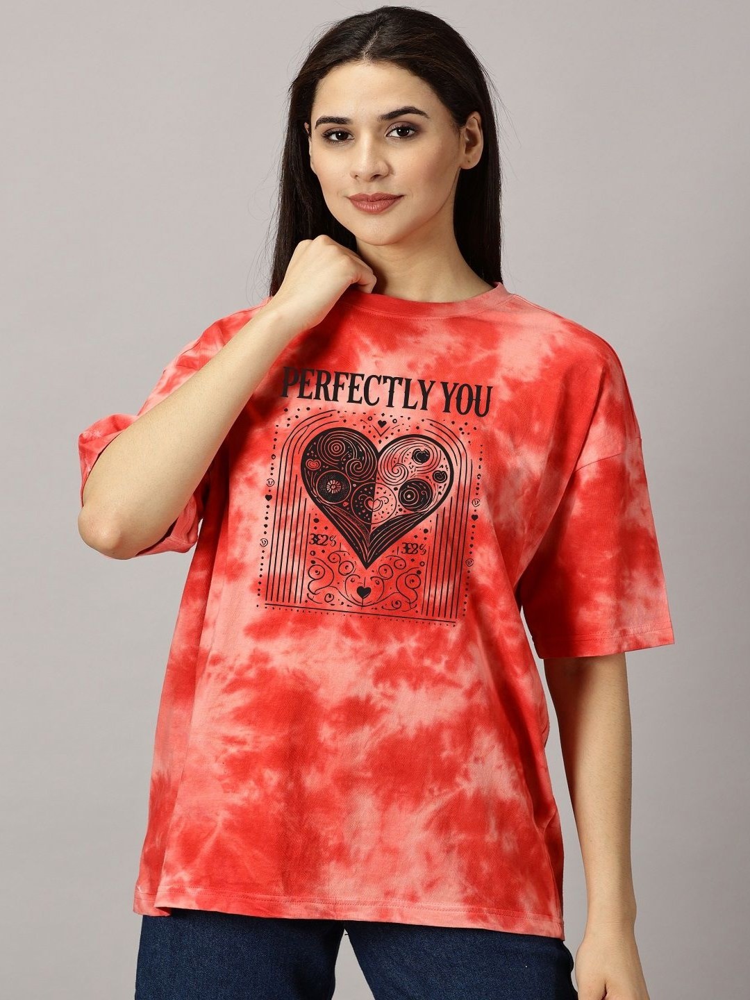 

THE HOLLANDER Women Dyed Round Neck Cotton Oversized T-shirt, Red